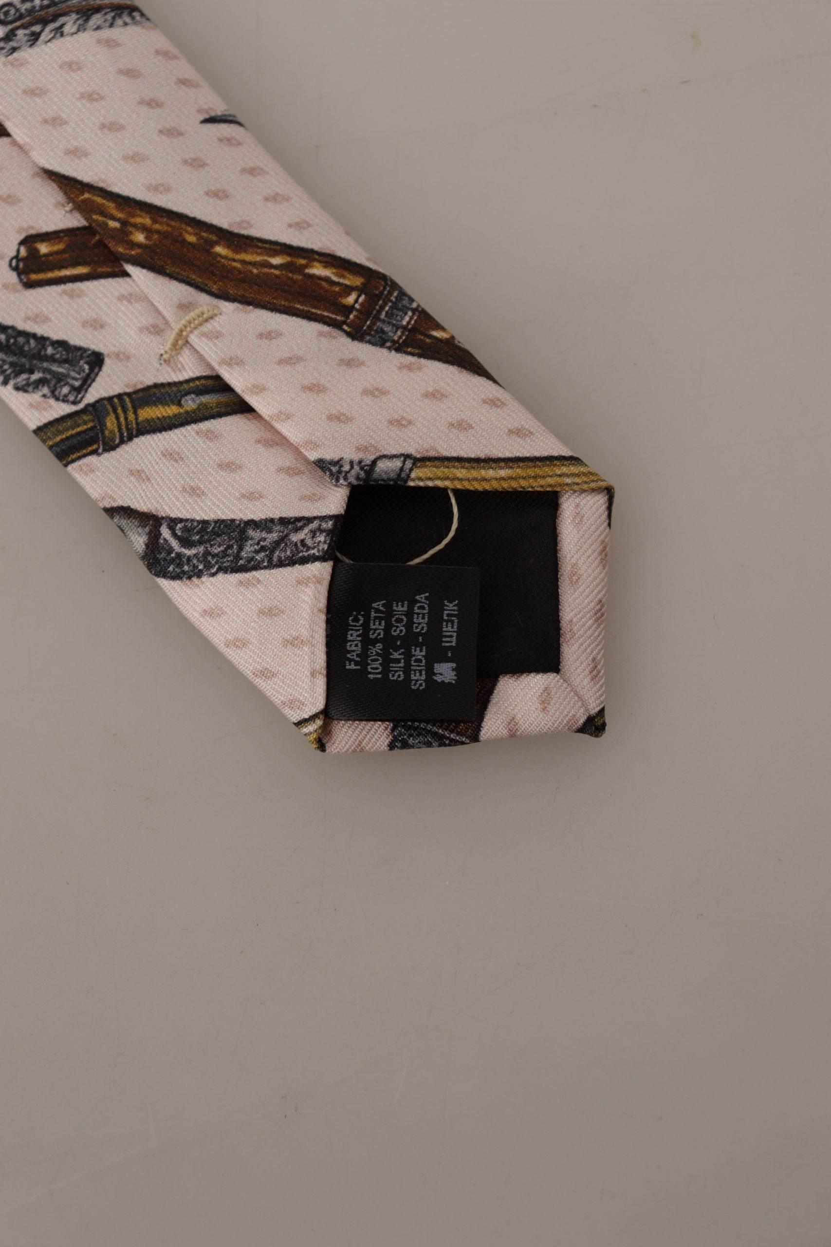 Dolce & Gabbana Pink Pen Dots Print 100% Silk Adjustable Neck Accessory Tie - Hilstor