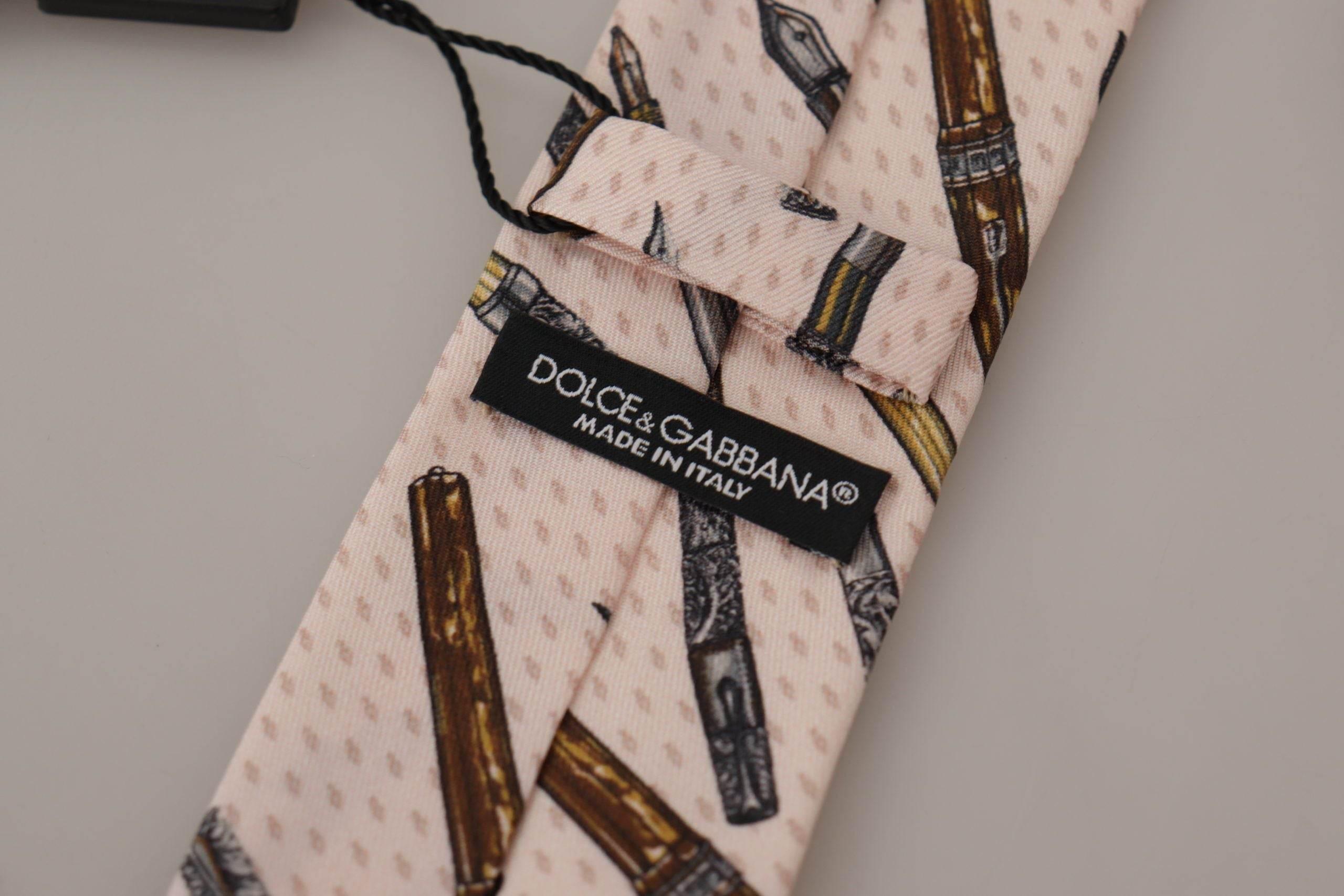 Dolce & Gabbana Pink Pen Dots Print 100% Silk Adjustable Neck Accessory Tie - Hilstor