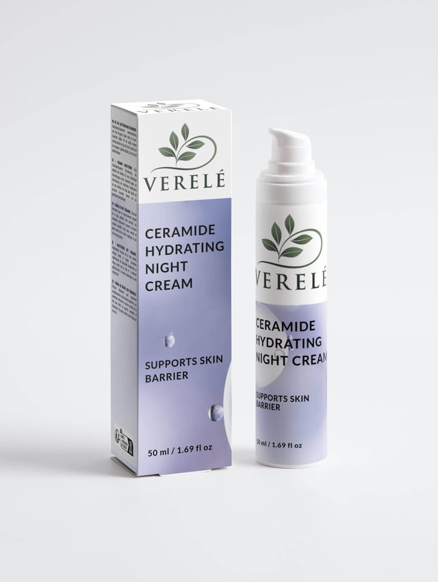 Ceramide Hydrating Night Cream with Organic Shea Butter, Aloe & Jojoba Oil – Deep Moisture & Rejuvenation – COSMOS NATURAL Certified, Made in Europe by Verelé, 50 ml / 1.69 fl oz - Hilstor