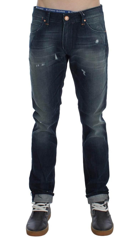 Acht Blue Wash Cotton Denim Slim Fit Jeans - Hilstor