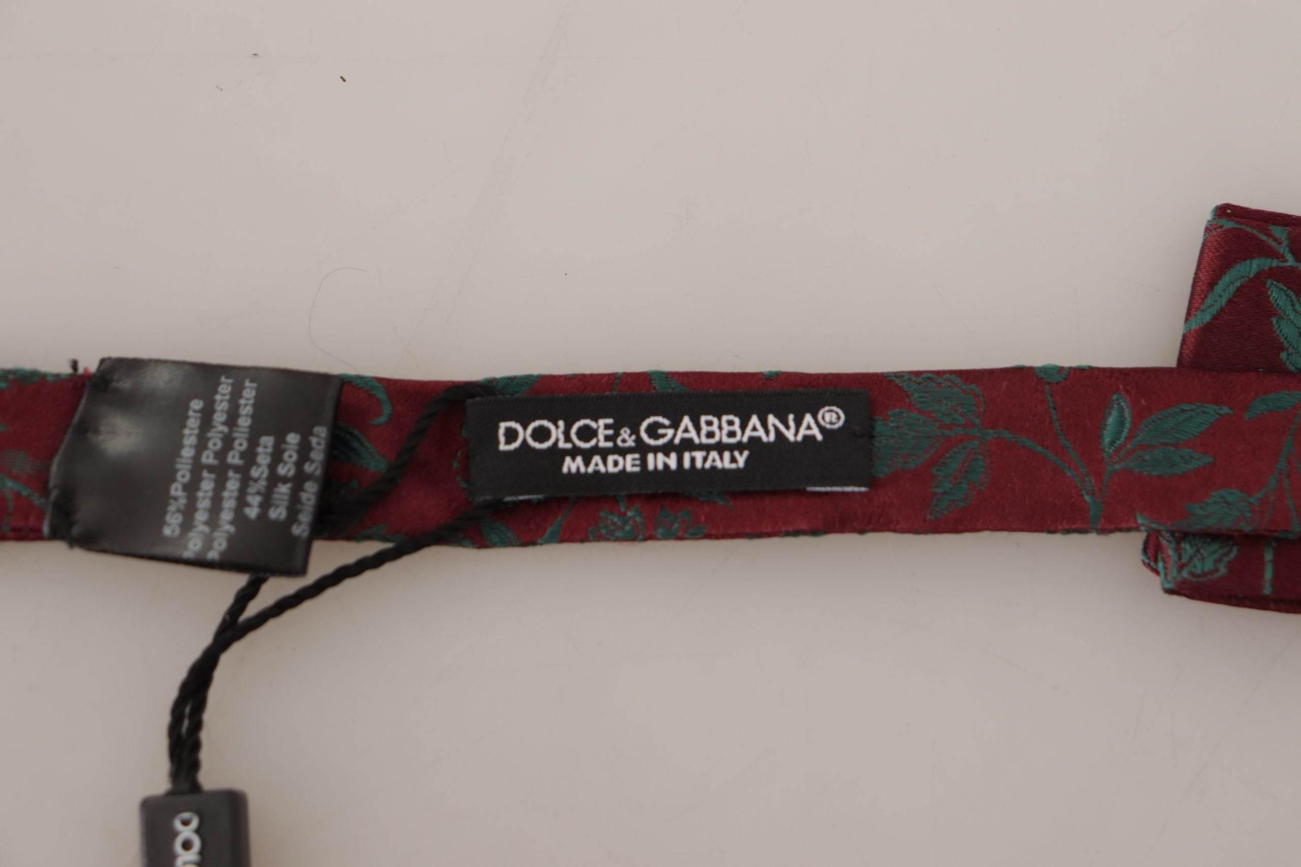 Dolce & Gabbana Maroon Pattern Adjustable Neck Papillon Bow Tie - Hilstor