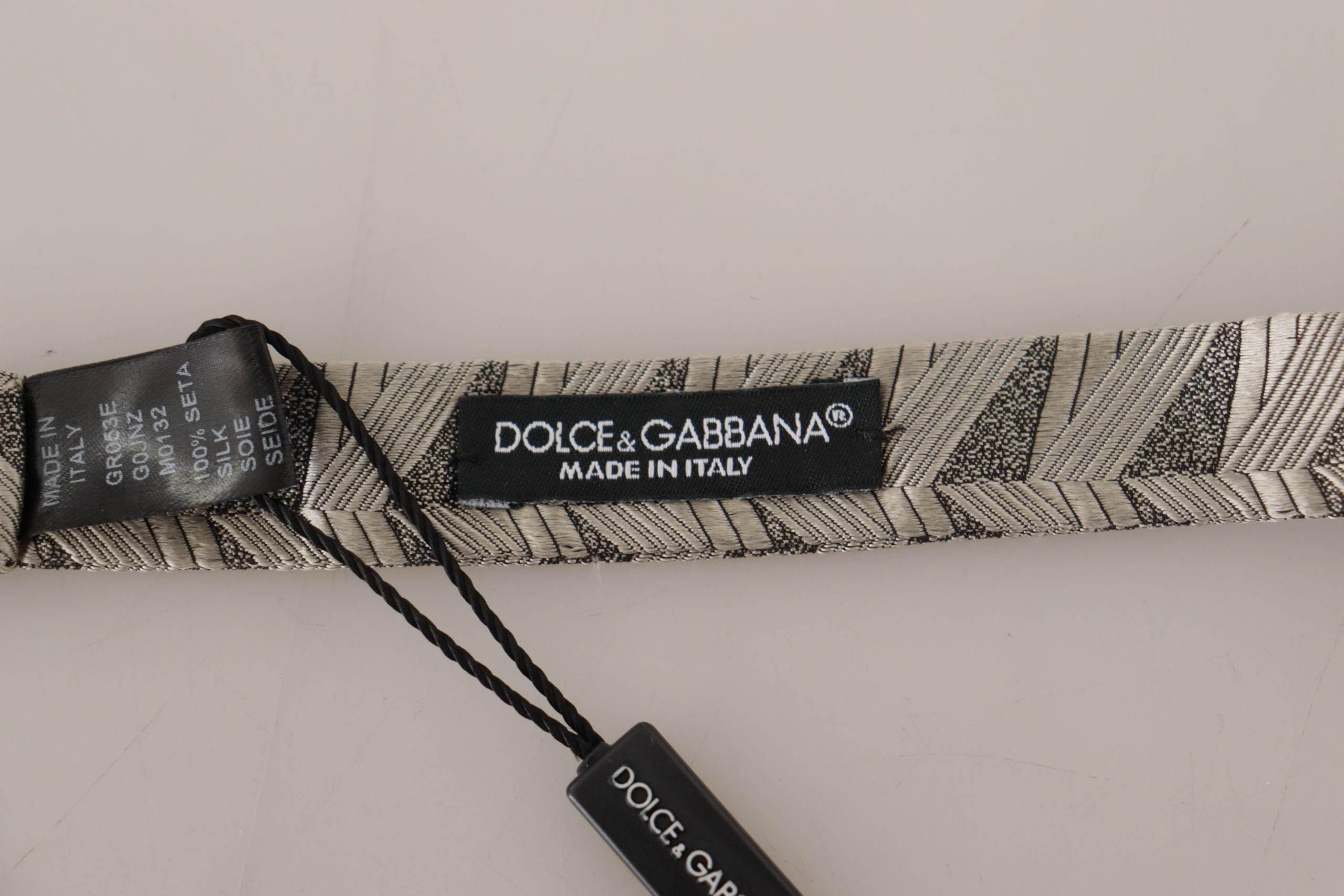 Dolce & Gabbana Gray 100% Silk Adjustable Neck Papillon Bow Tie - Hilstor