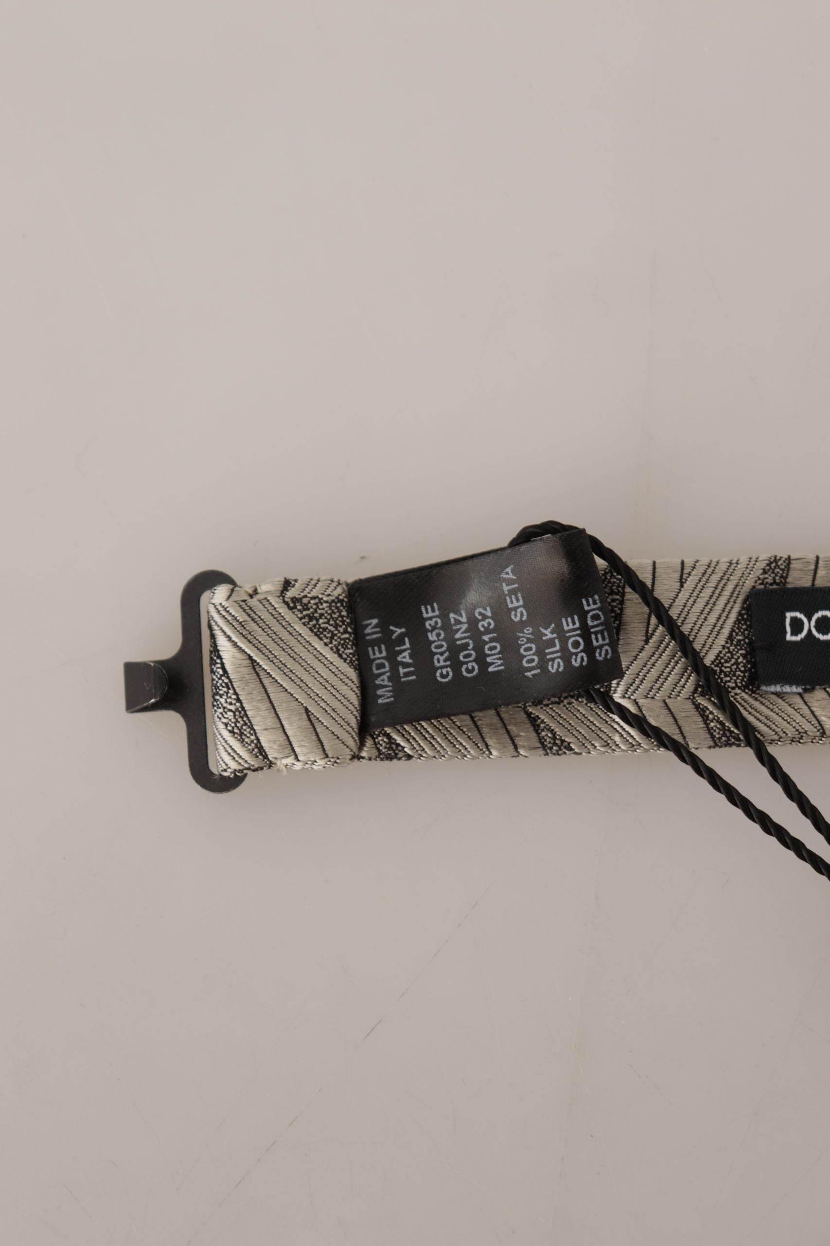 Dolce & Gabbana Gray 100% Silk Adjustable Neck Papillon Bow Tie - Hilstor