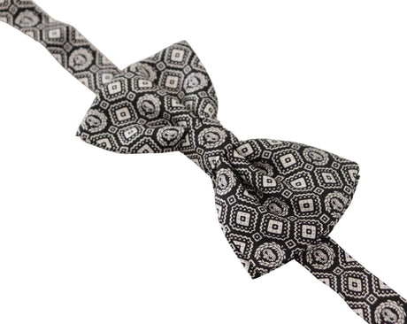 Dolce & Gabbana Black white 100% Silk Adjustable Neck Papillon Tie - Hilstor