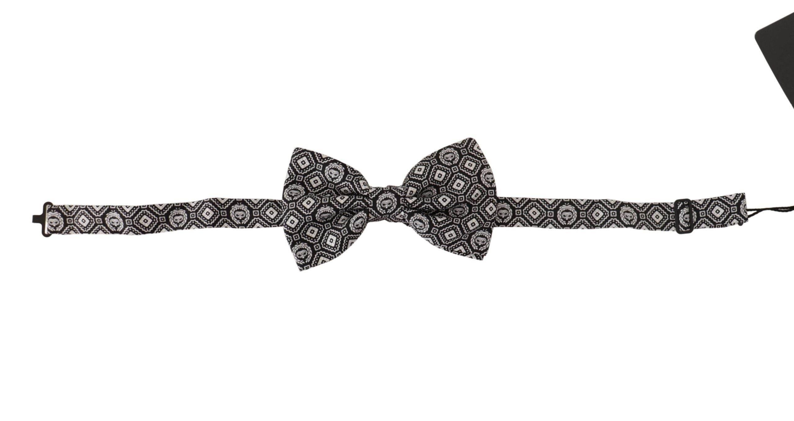 Dolce & Gabbana Black white 100% Silk Adjustable Neck Papillon Tie - Hilstor
