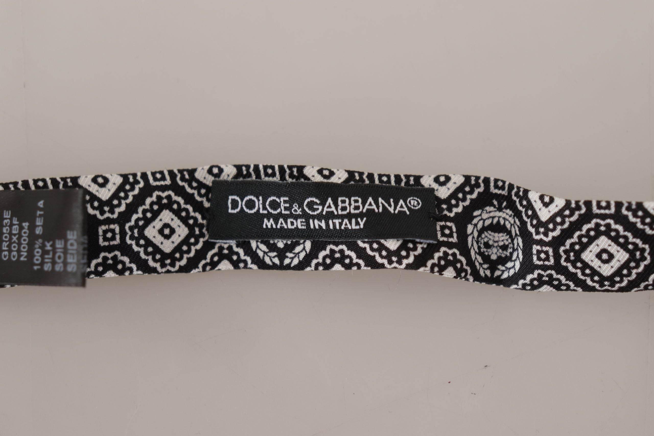 Dolce & Gabbana Black white 100% Silk Adjustable Neck Papillon Tie - Hilstor