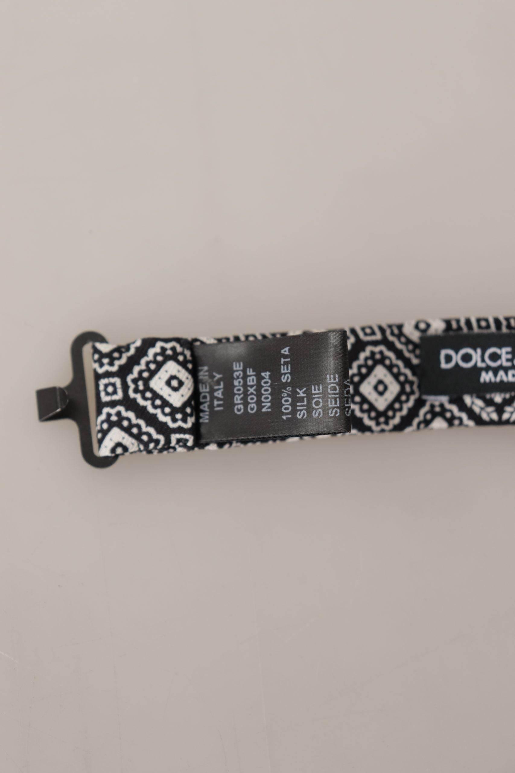Dolce & Gabbana Black white 100% Silk Adjustable Neck Papillon Tie - Hilstor