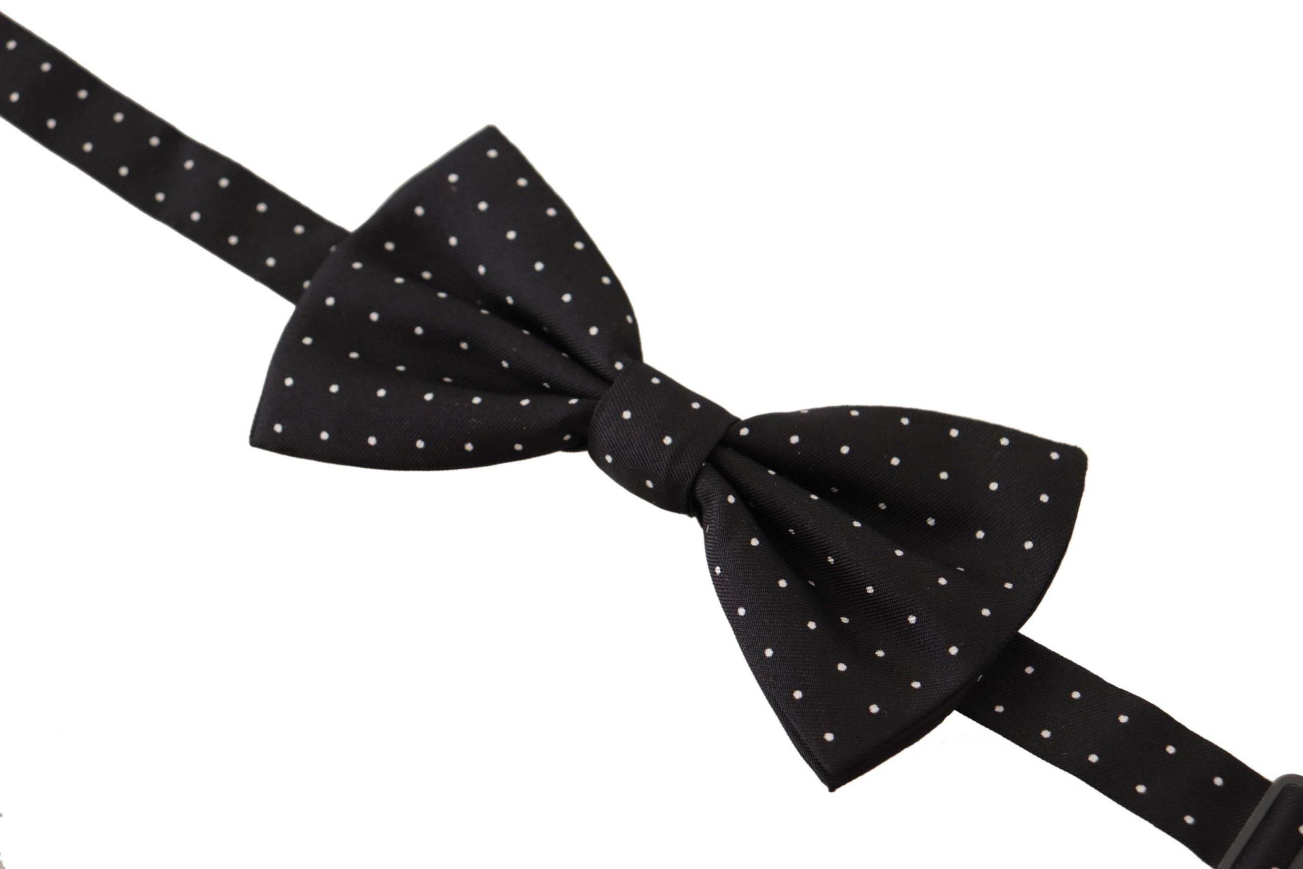 Dolce & Gabbana Black White Polka Dot 100% Silk Neck Papillon Tie - Hilstor