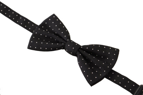 Dolce & Gabbana Black White Polka Dot 100% Silk Neck Papillon Tie - Hilstor