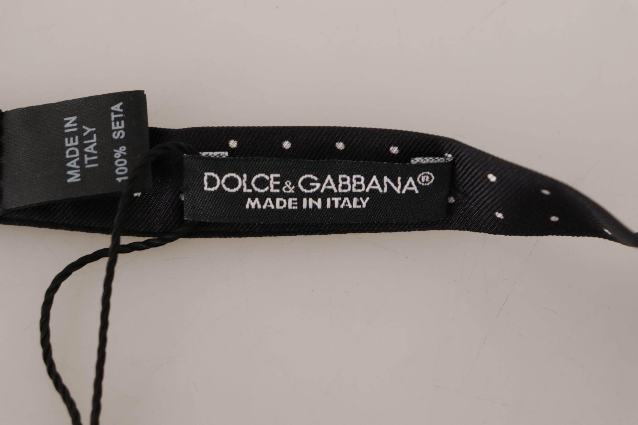 Dolce & Gabbana Black White Polka Dot 100% Silk Neck Papillon Tie - Hilstor