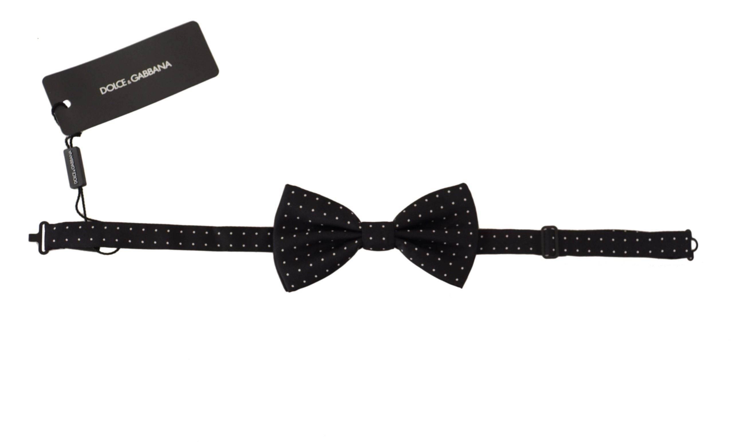Dolce & Gabbana Black White Polka Dot 100% Silk Neck Papillon Tie - Hilstor