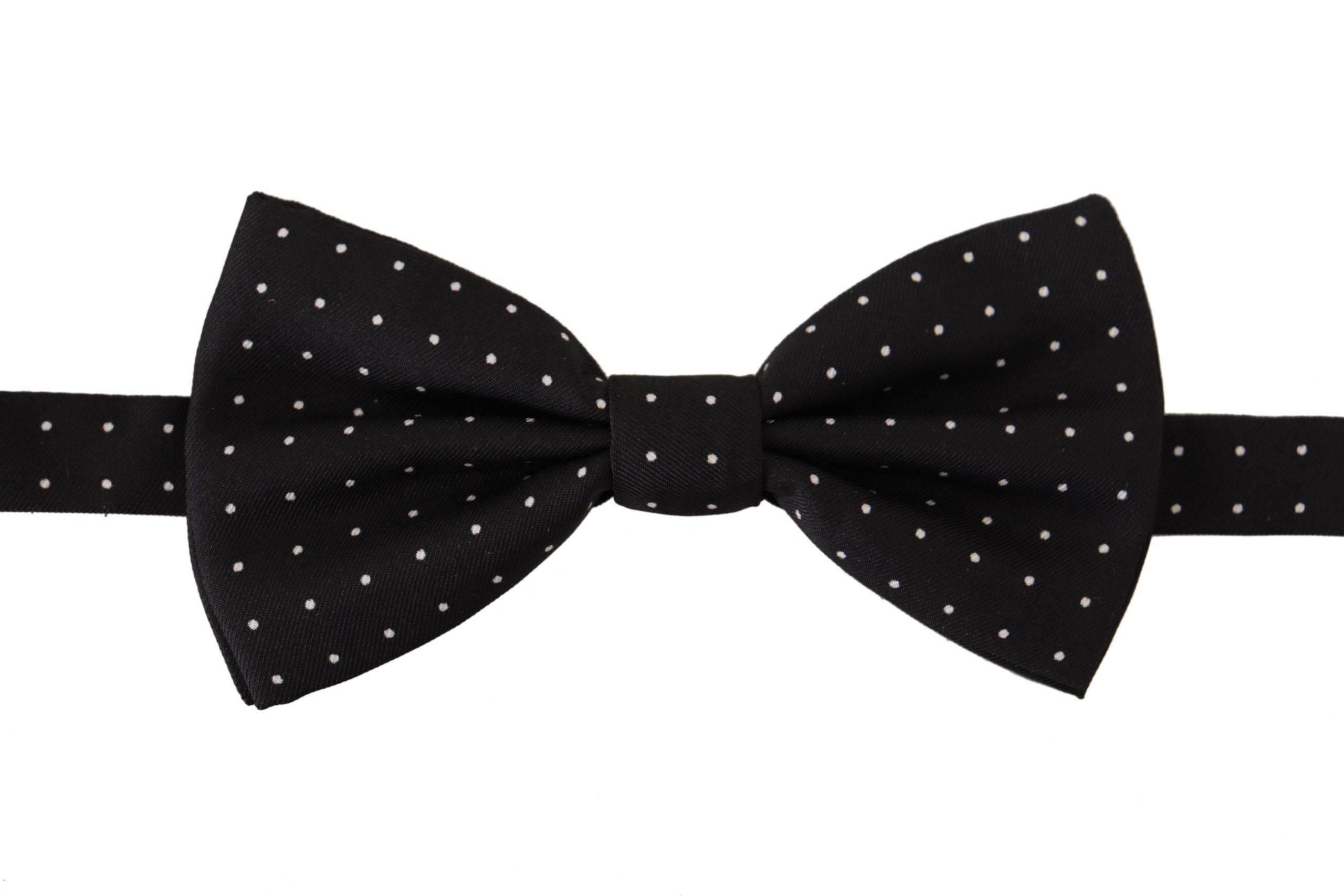Dolce & Gabbana Black White Polka Dot 100% Silk Neck Papillon Tie - Hilstor