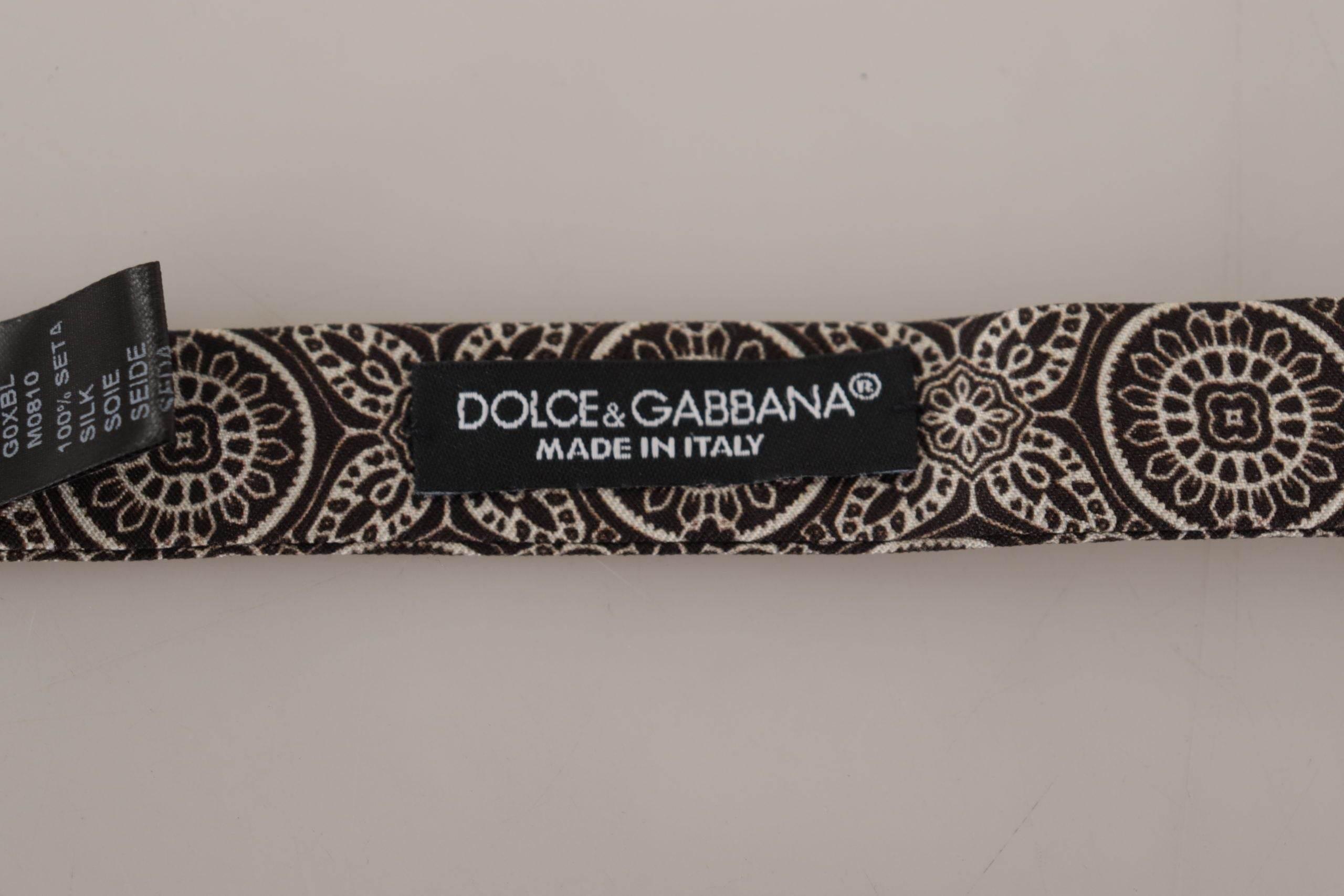 Dolce & Gabbana Black white 100% Silk Adjustable Neck Papillon Tie - Hilstor