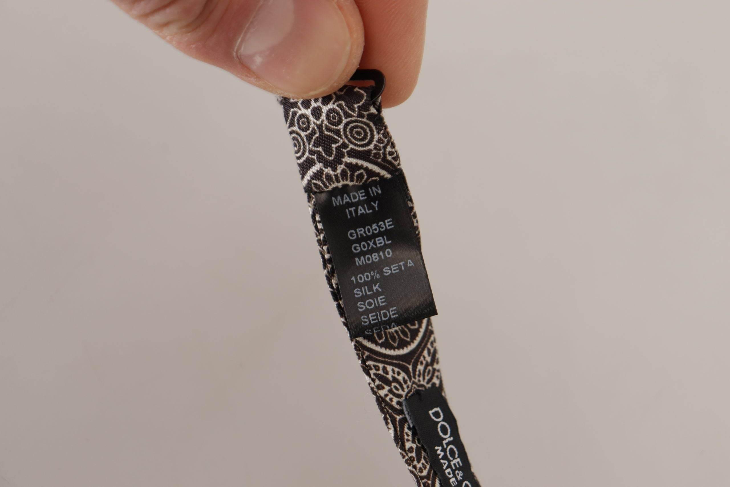 Dolce & Gabbana Black white 100% Silk Adjustable Neck Papillon Tie - Hilstor