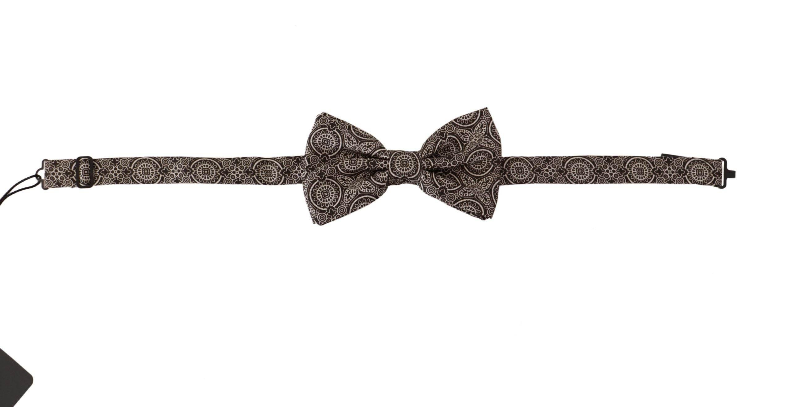 Dolce & Gabbana Black white 100% Silk Adjustable Neck Papillon Tie - Hilstor