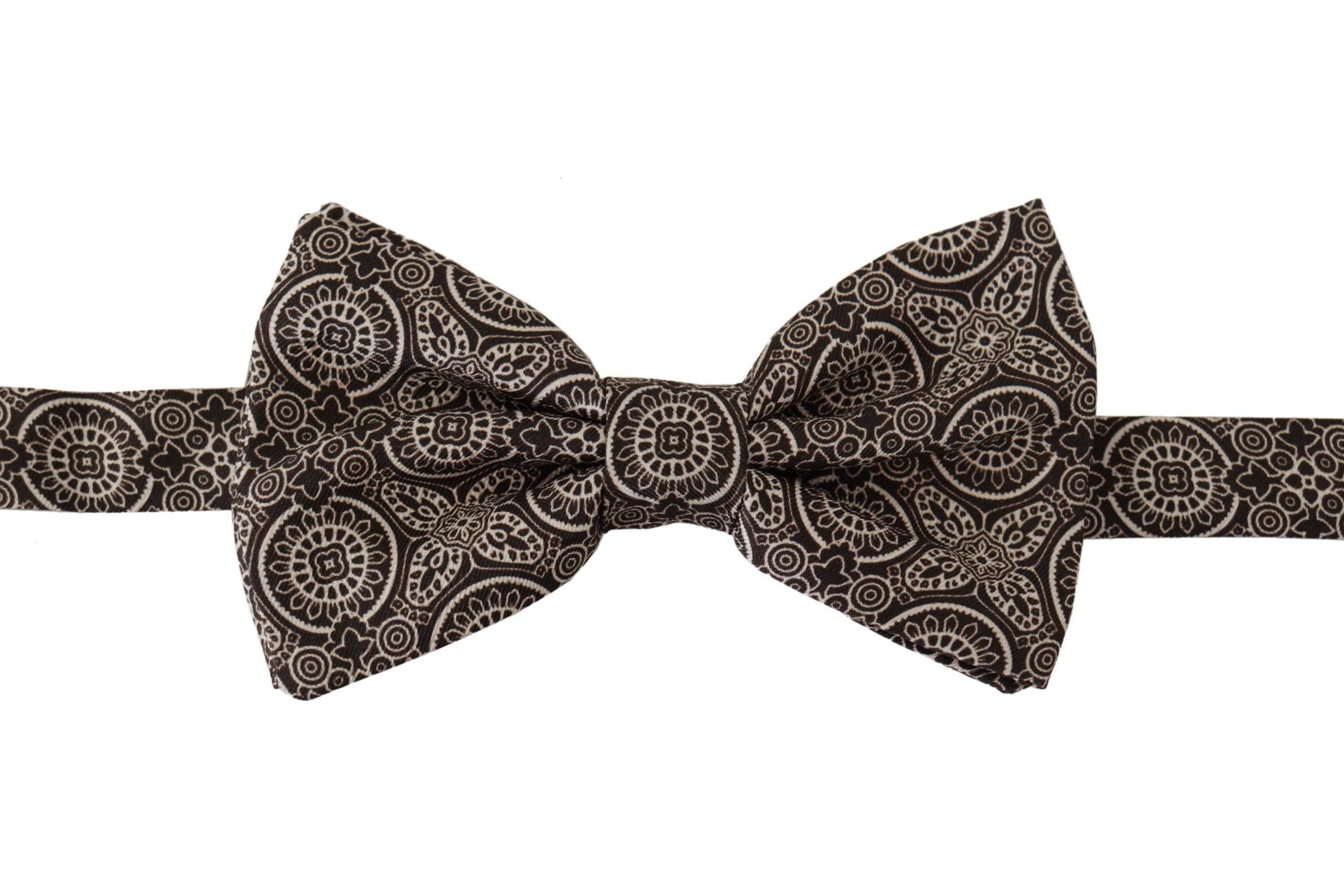Dolce & Gabbana Black white 100% Silk Adjustable Neck Papillon Tie - Hilstor