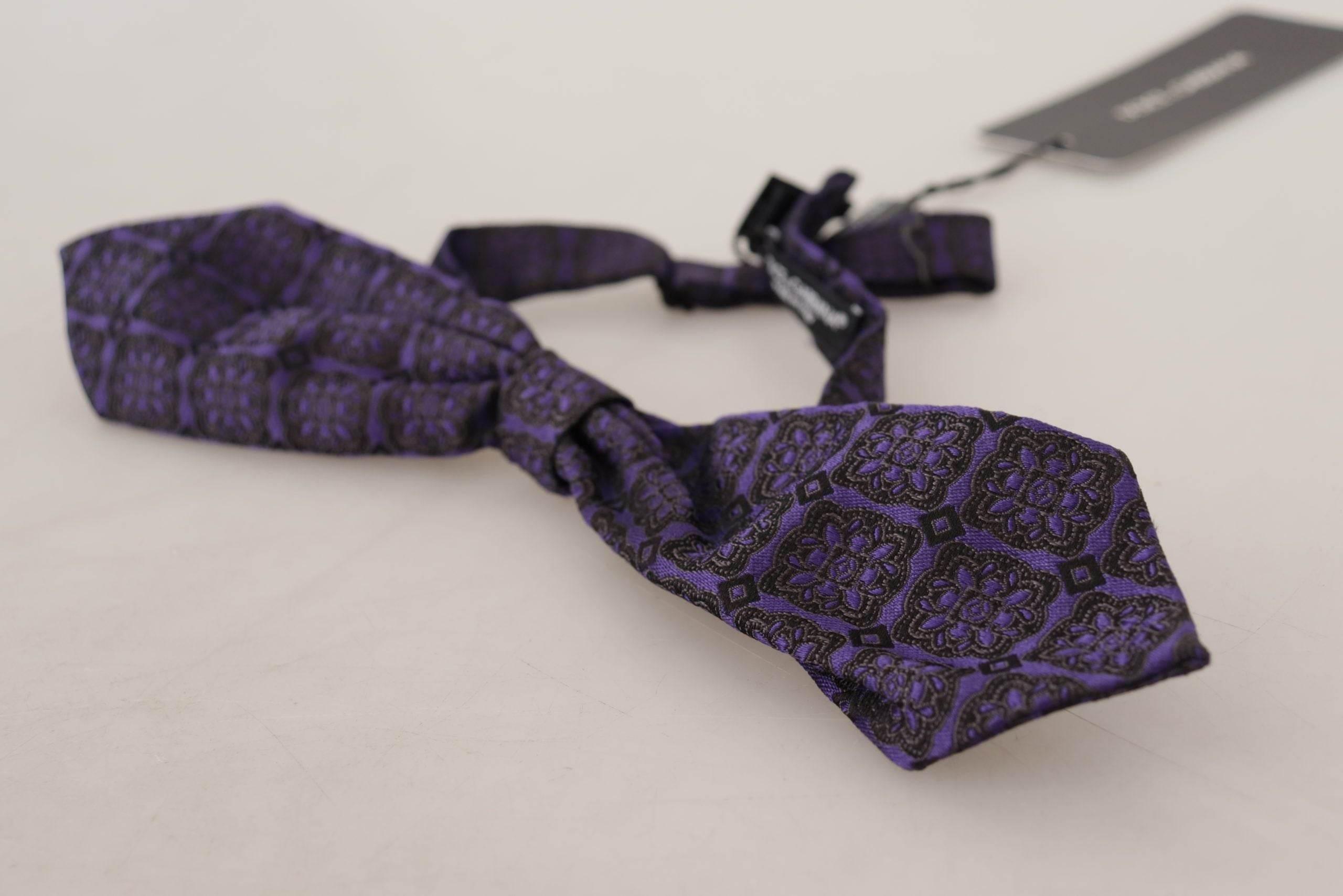 Dolce & Gabbana Blue Geometric Silk Adjustable Neck Papillon Tie - Hilstor