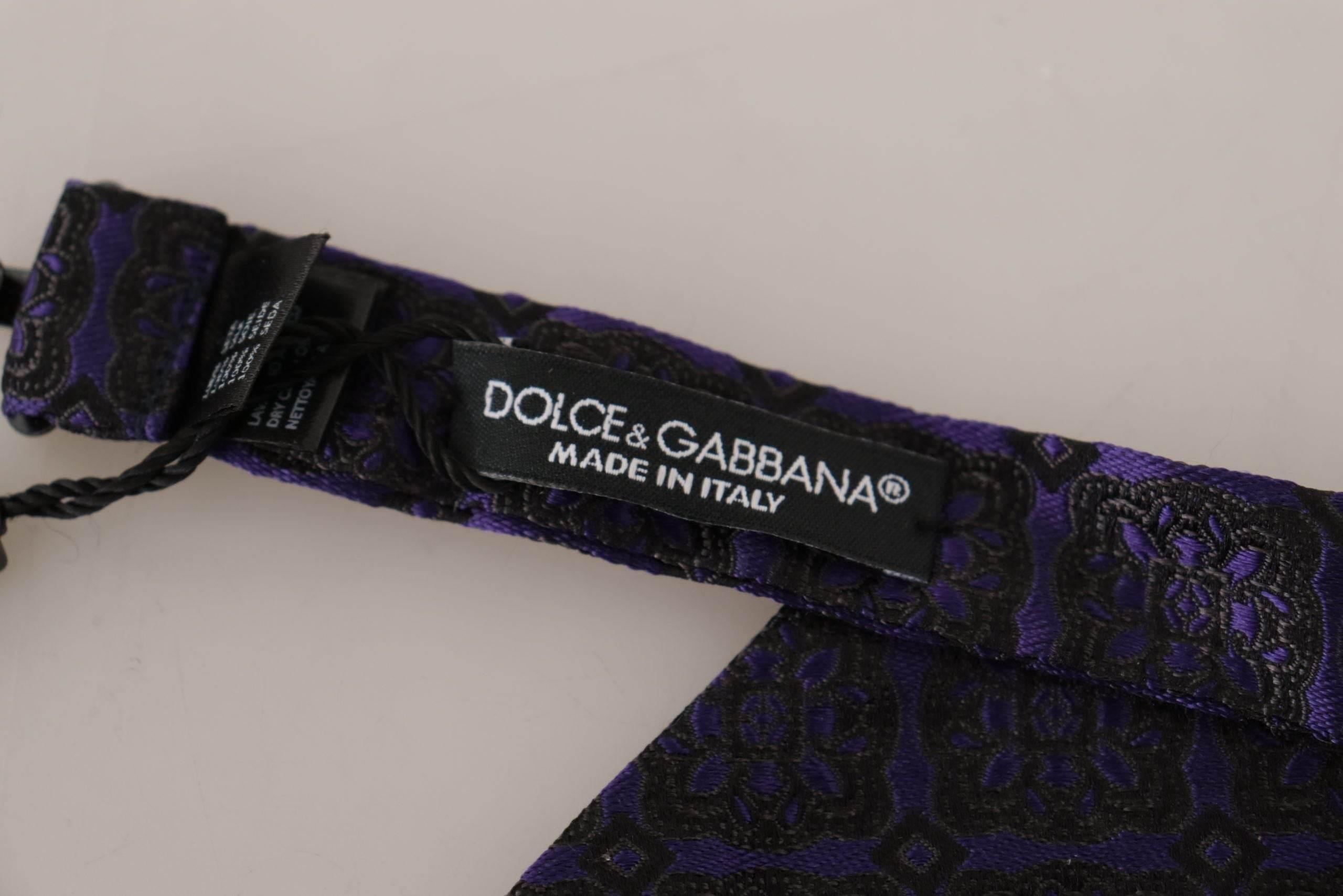Dolce & Gabbana Blue Geometric Silk Adjustable Neck Papillon Tie - Hilstor