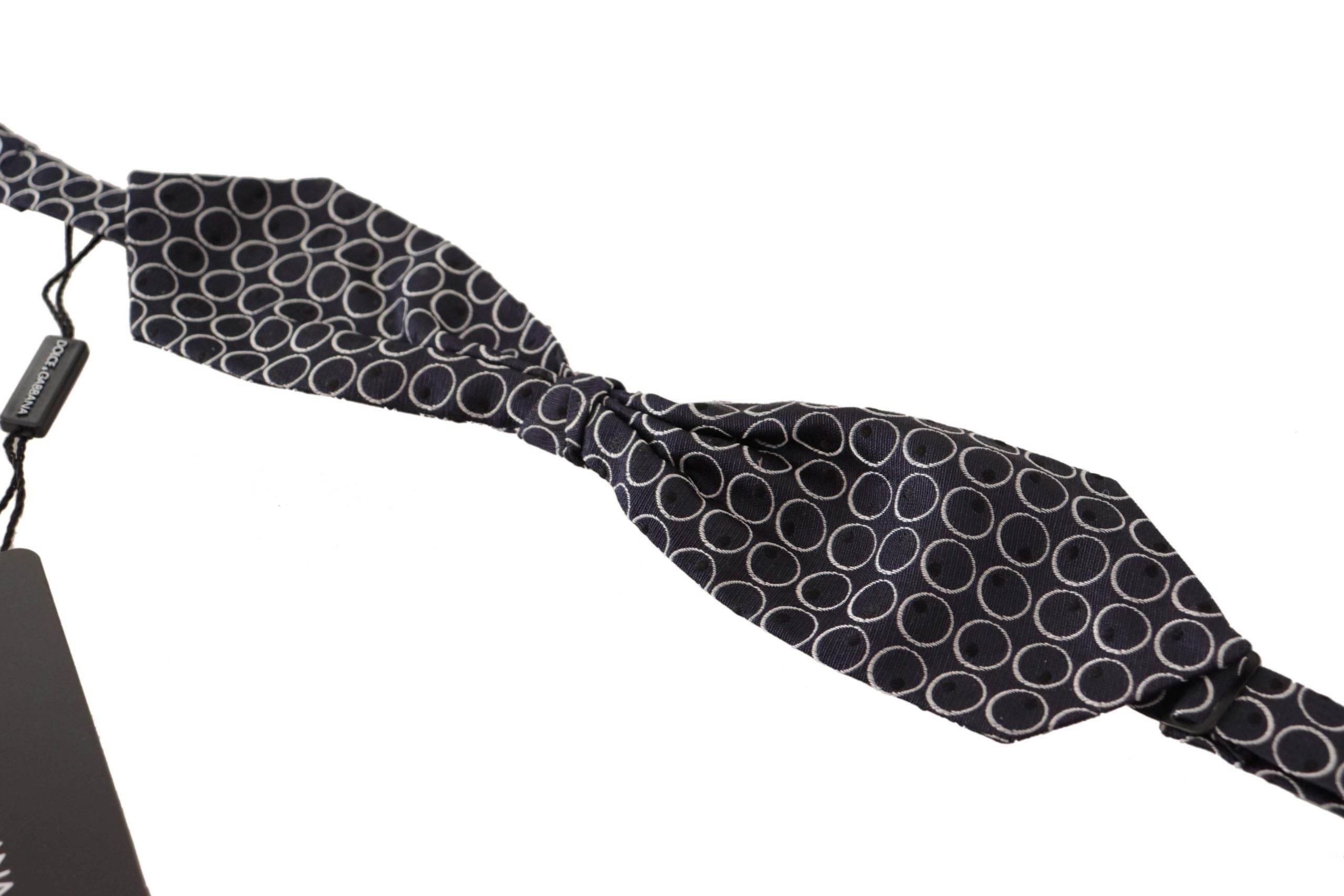 Dolce & Gabbana Black White Round 100% Silk Neck Papillon Tie - Hilstor