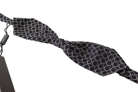 Dolce & Gabbana Black White Round 100% Silk Neck Papillon Tie - Hilstor
