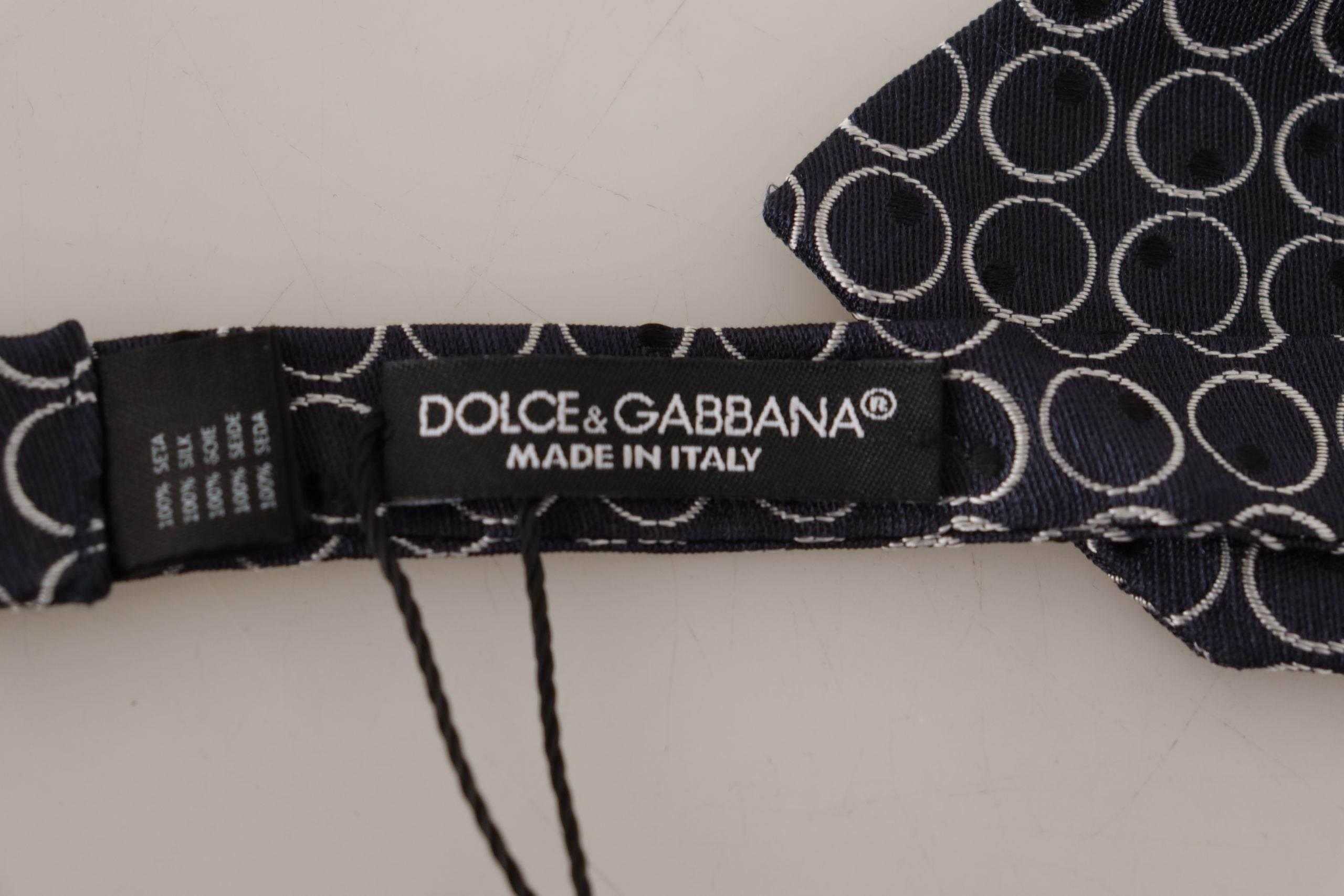 Dolce & Gabbana Black White Round 100% Silk Neck Papillon Tie - Hilstor