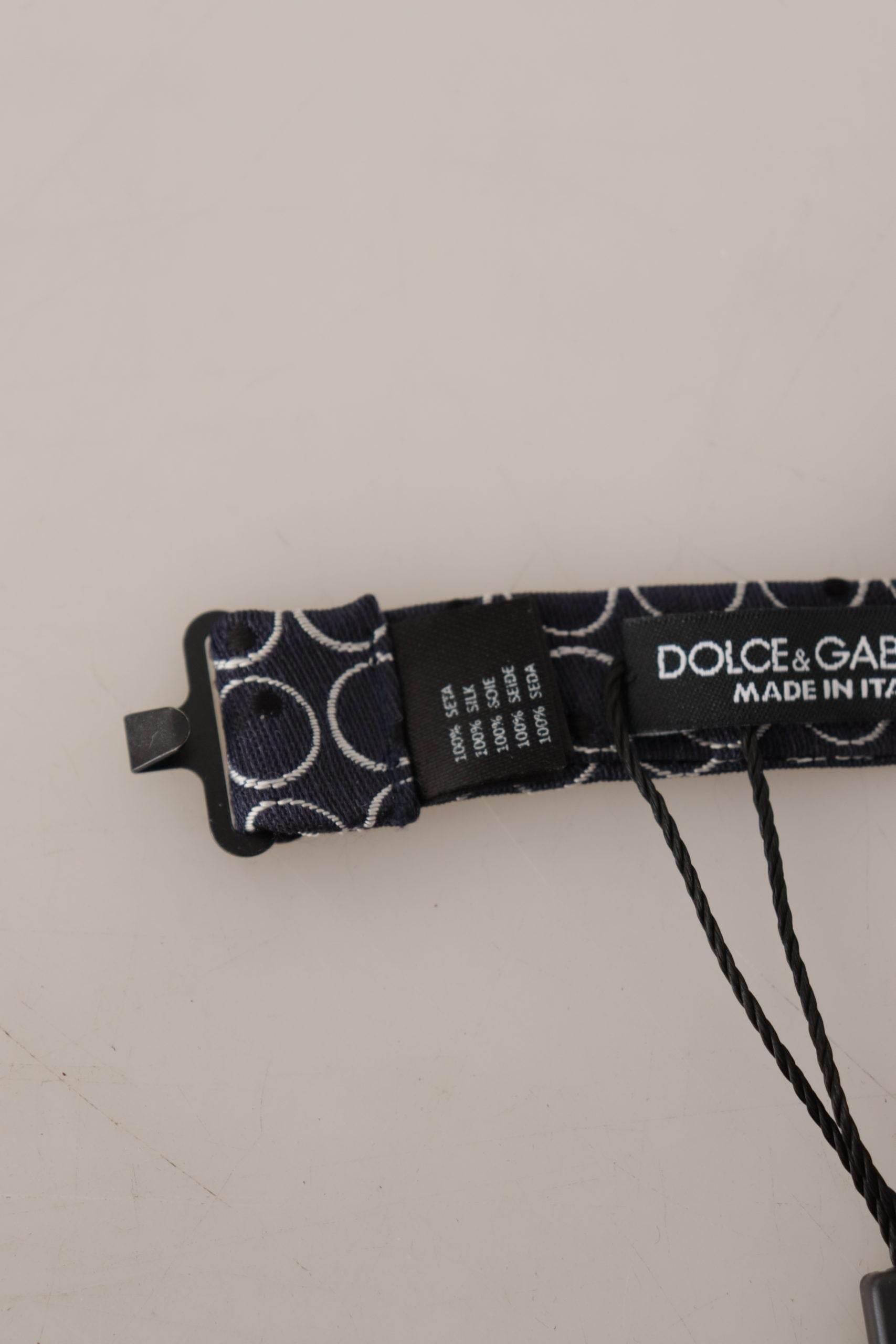 Dolce & Gabbana Black White Round 100% Silk Neck Papillon Tie - Hilstor