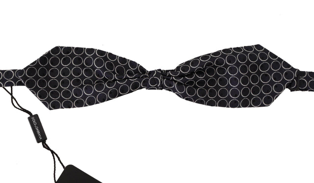 Dolce & Gabbana Black White Round 100% Silk Neck Papillon Tie - Hilstor