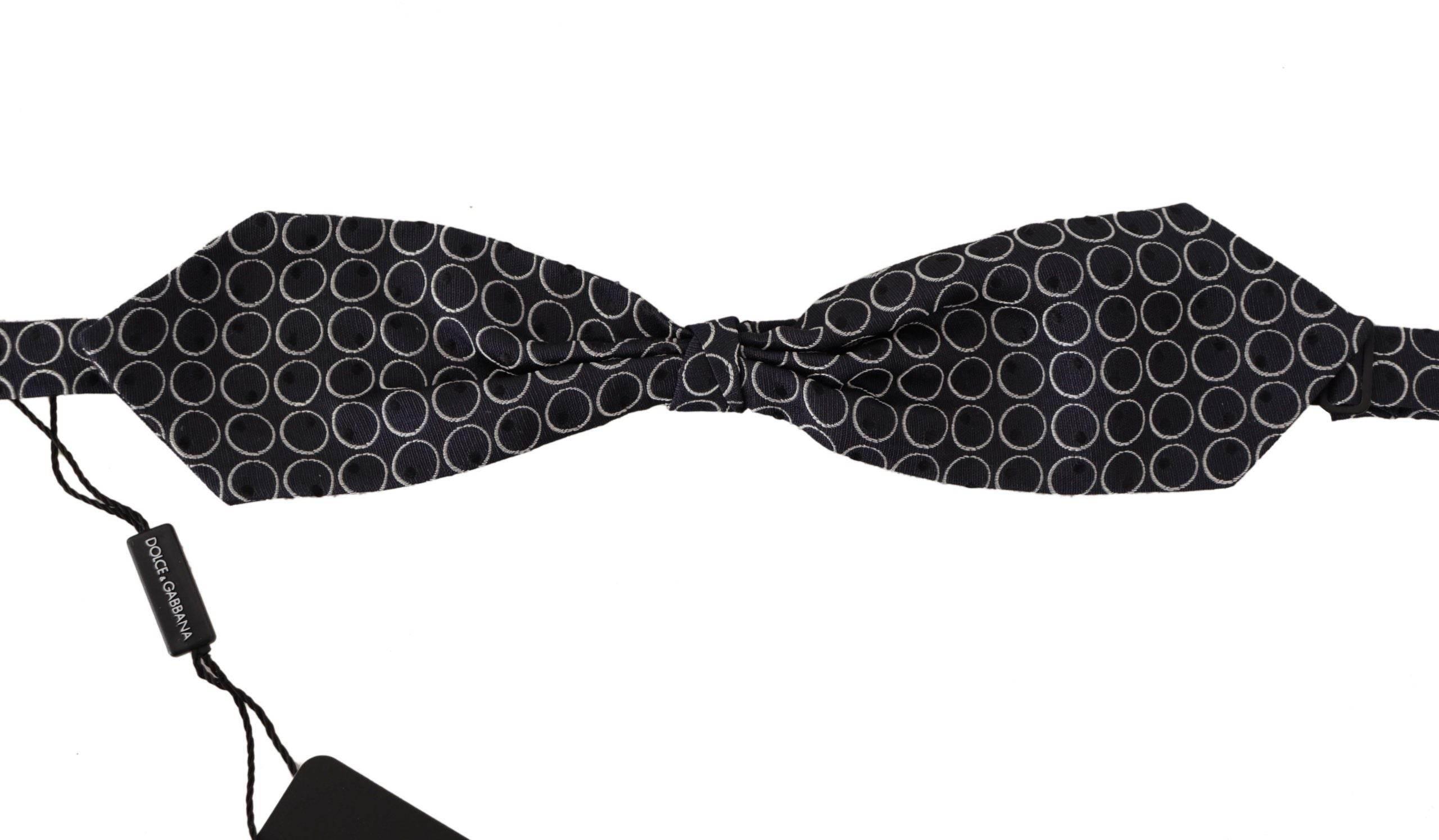 Dolce & Gabbana Black White Round 100% Silk Neck Papillon Tie - Hilstor