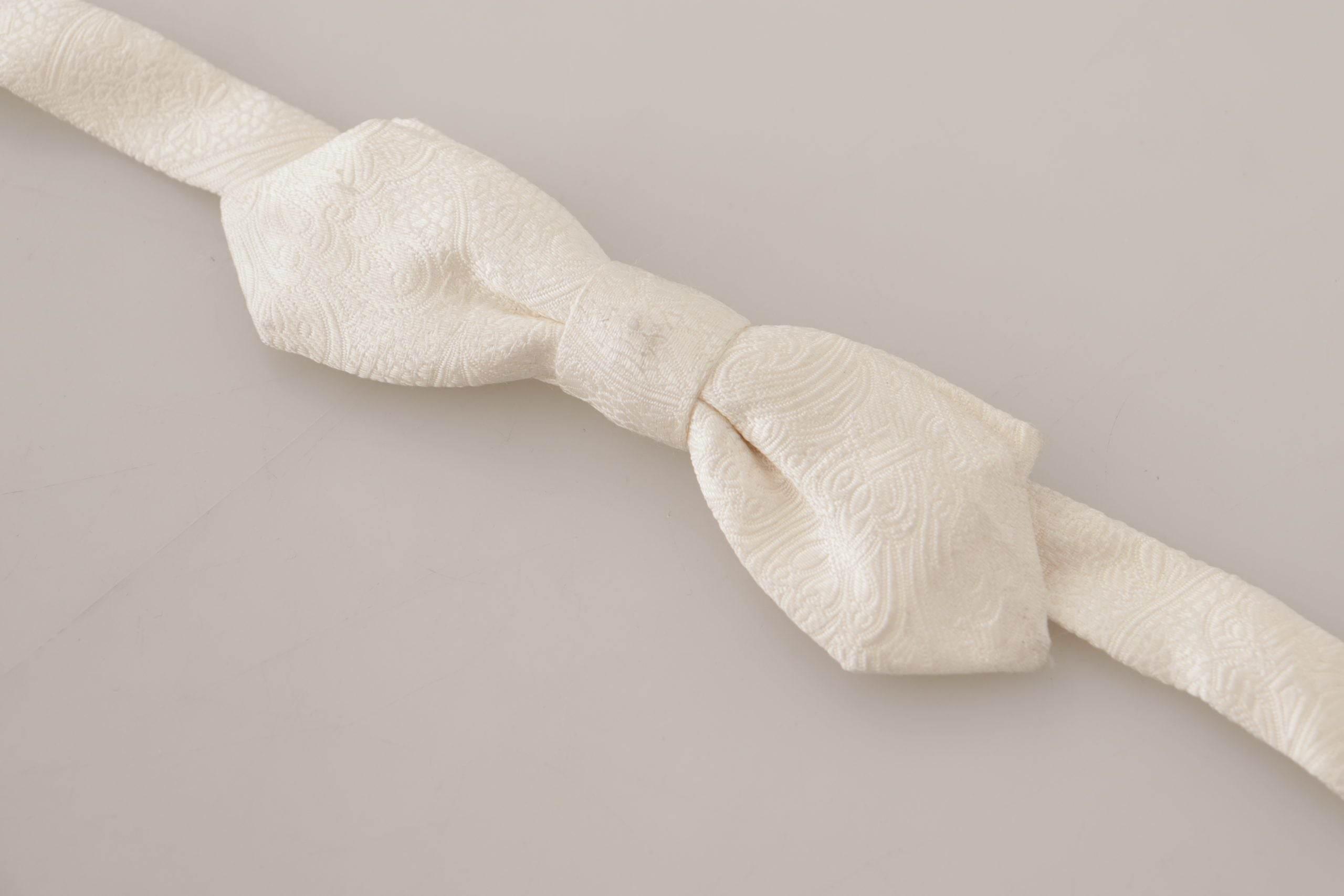 Dolce & Gabbana Elegant White Silk Bow Tie - Hilstor