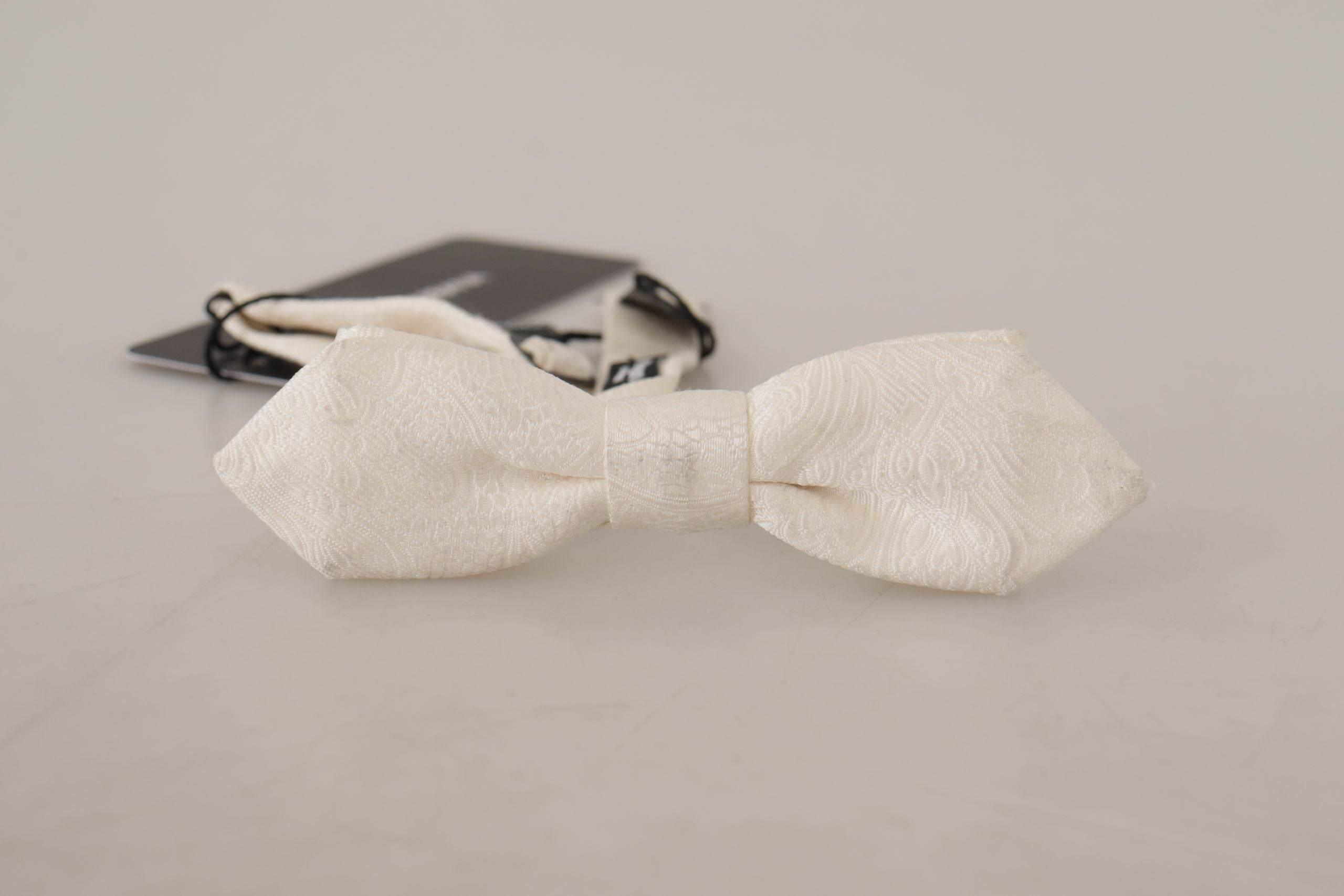 Dolce & Gabbana Elegant White Silk Bow Tie - Hilstor