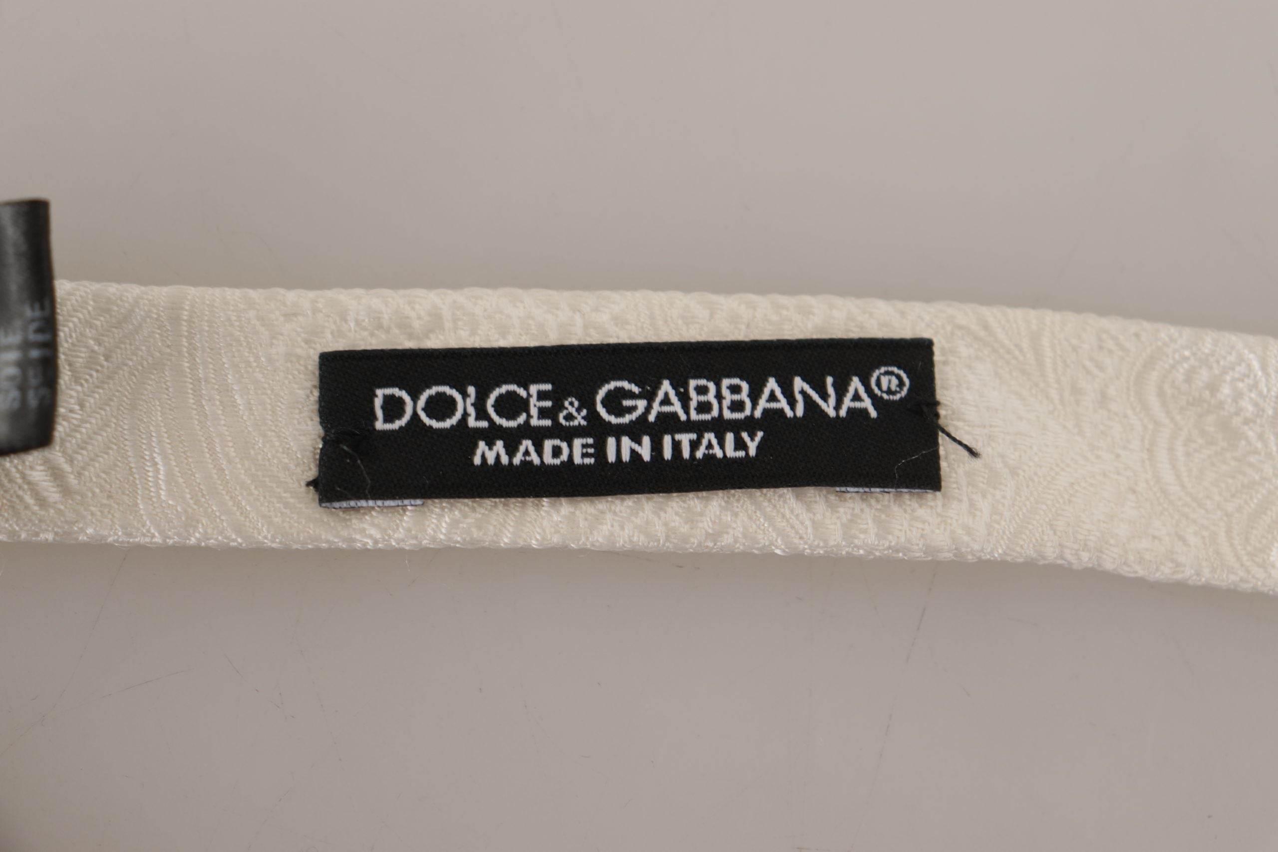 Dolce & Gabbana Elegant White Silk Bow Tie - Hilstor