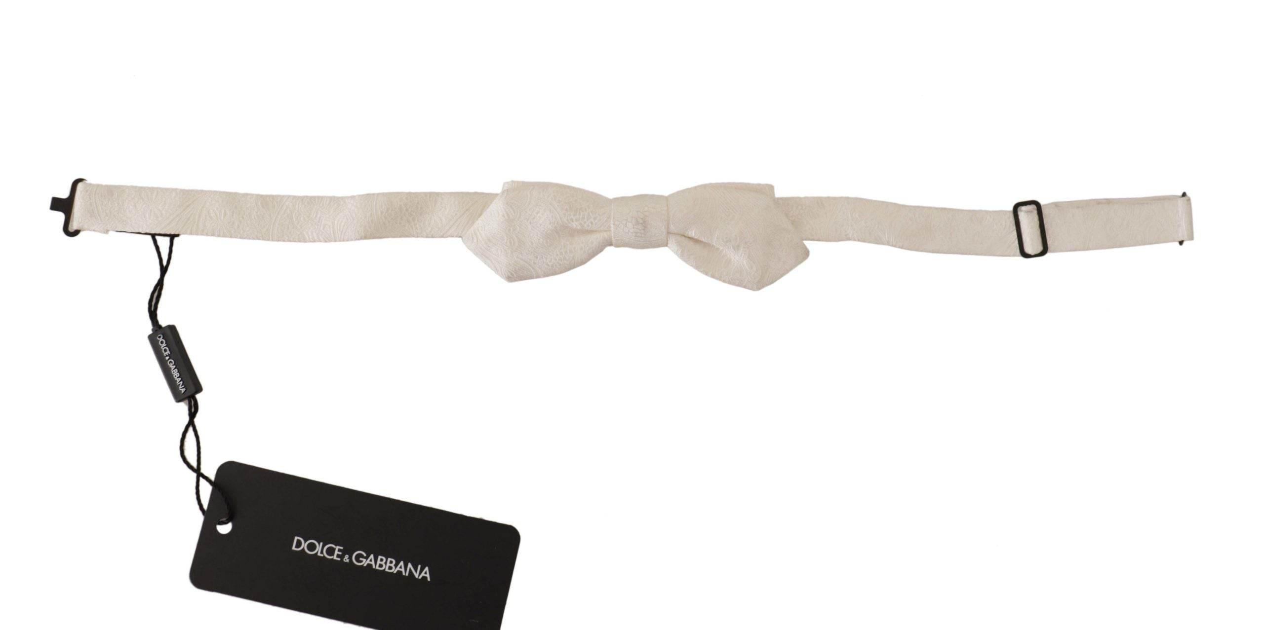Dolce & Gabbana Elegant White Silk Bow Tie - Hilstor