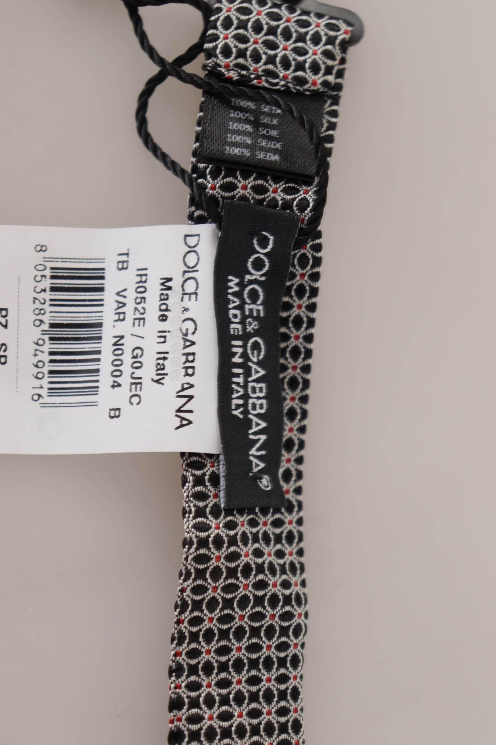 Dolce & Gabbana Black White Flower Pattern Silk Neck Papillon Tie - Hilstor