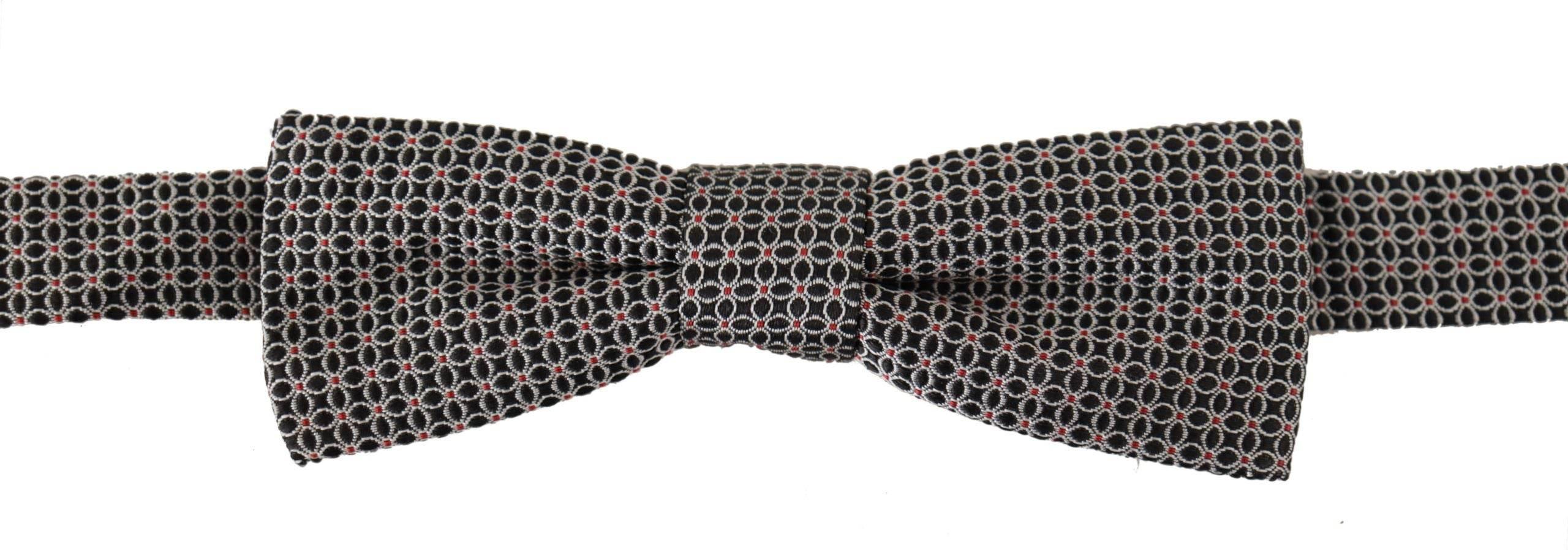 Dolce & Gabbana Black White Flower Pattern Silk Neck Papillon Tie - Hilstor