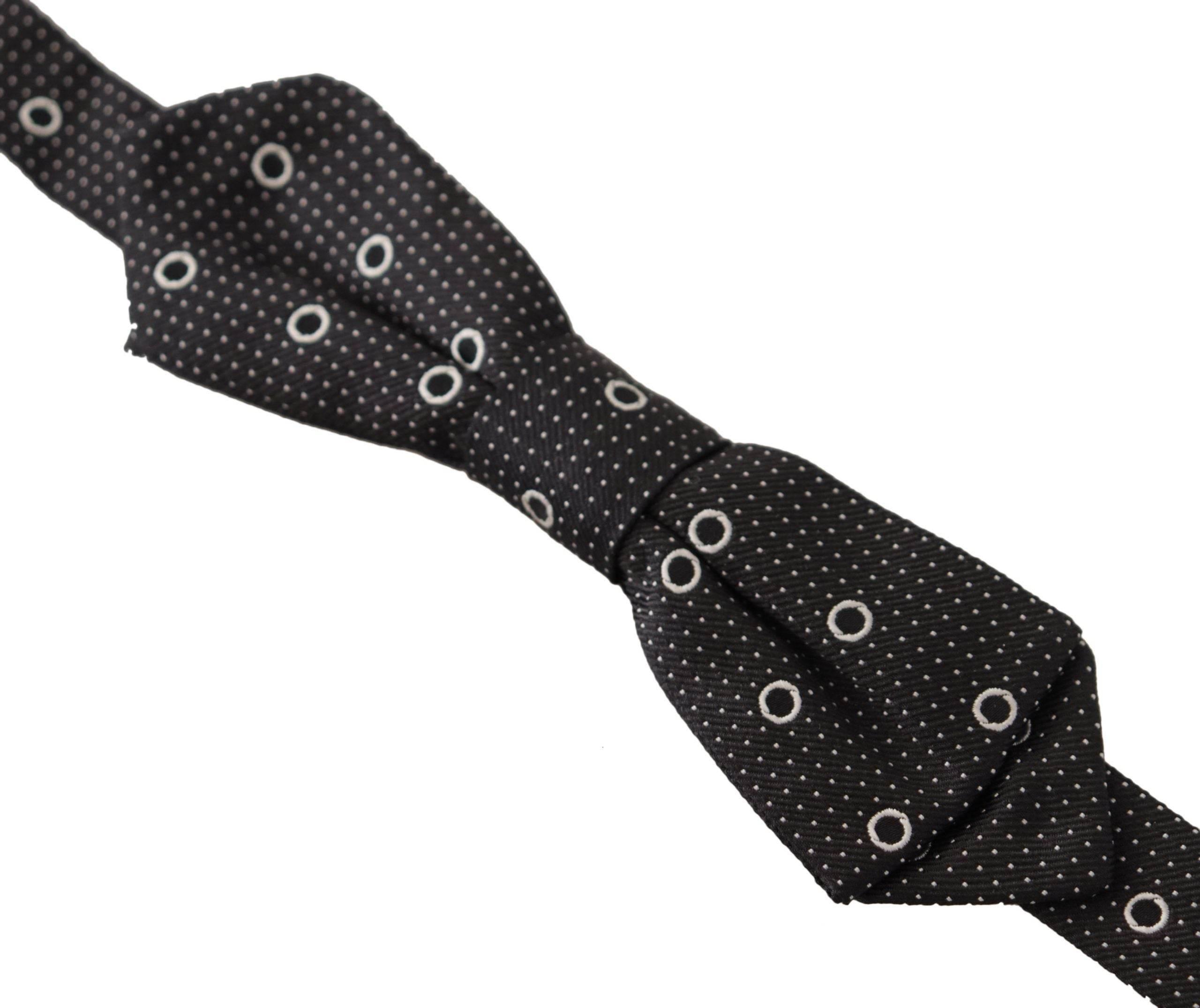 Dolce & Gabbana Black White Polka Dot 100% Silk Neck Papillon Tie - Hilstor