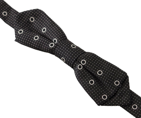 Dolce & Gabbana Black White Polka Dot 100% Silk Neck Papillon Tie - Hilstor