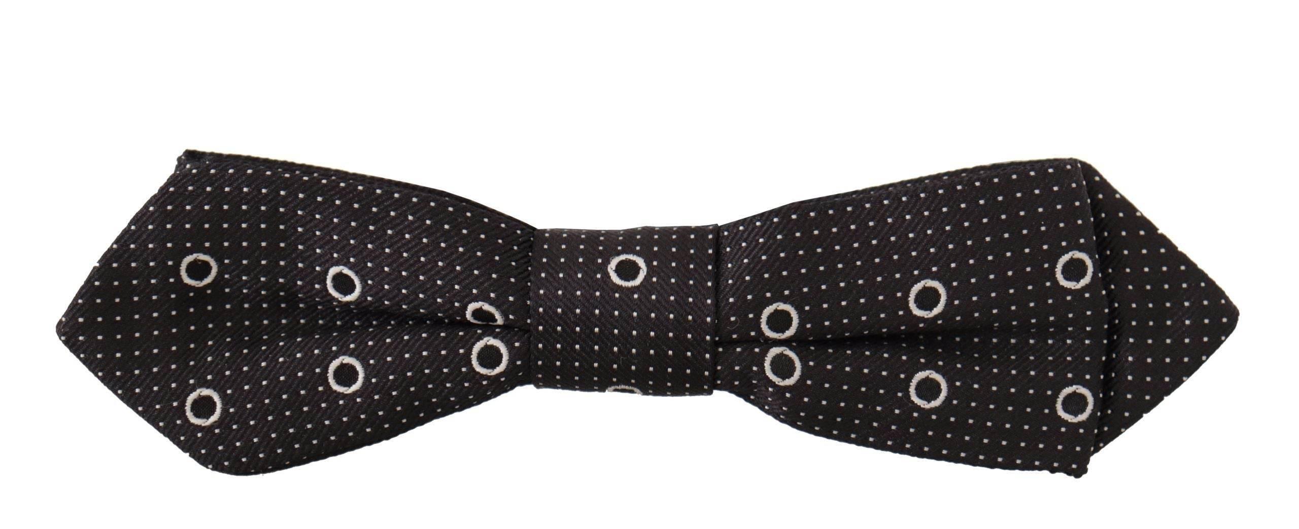 Dolce & Gabbana Black White Polka Dot 100% Silk Neck Papillon Tie - Hilstor