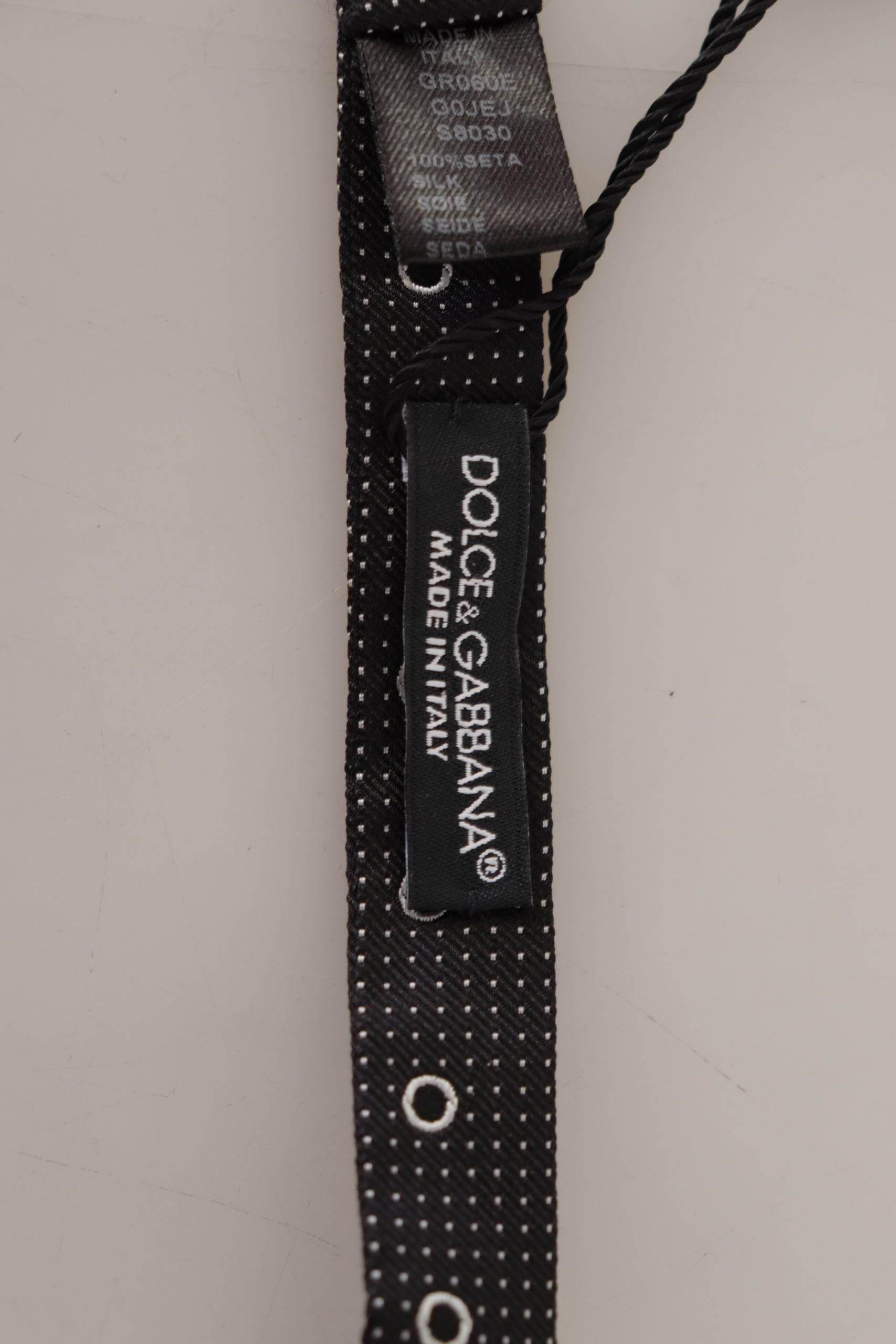 Dolce & Gabbana Black White Polka Dot 100% Silk Neck Papillon Tie - Hilstor