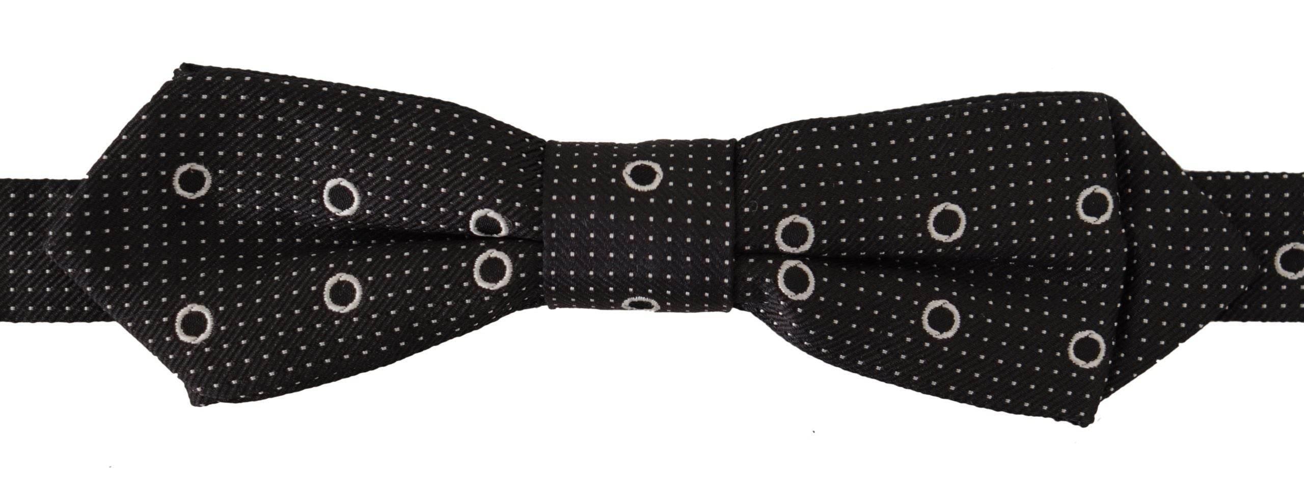 Dolce & Gabbana Black White Polka Dot 100% Silk Neck Papillon Tie - Hilstor