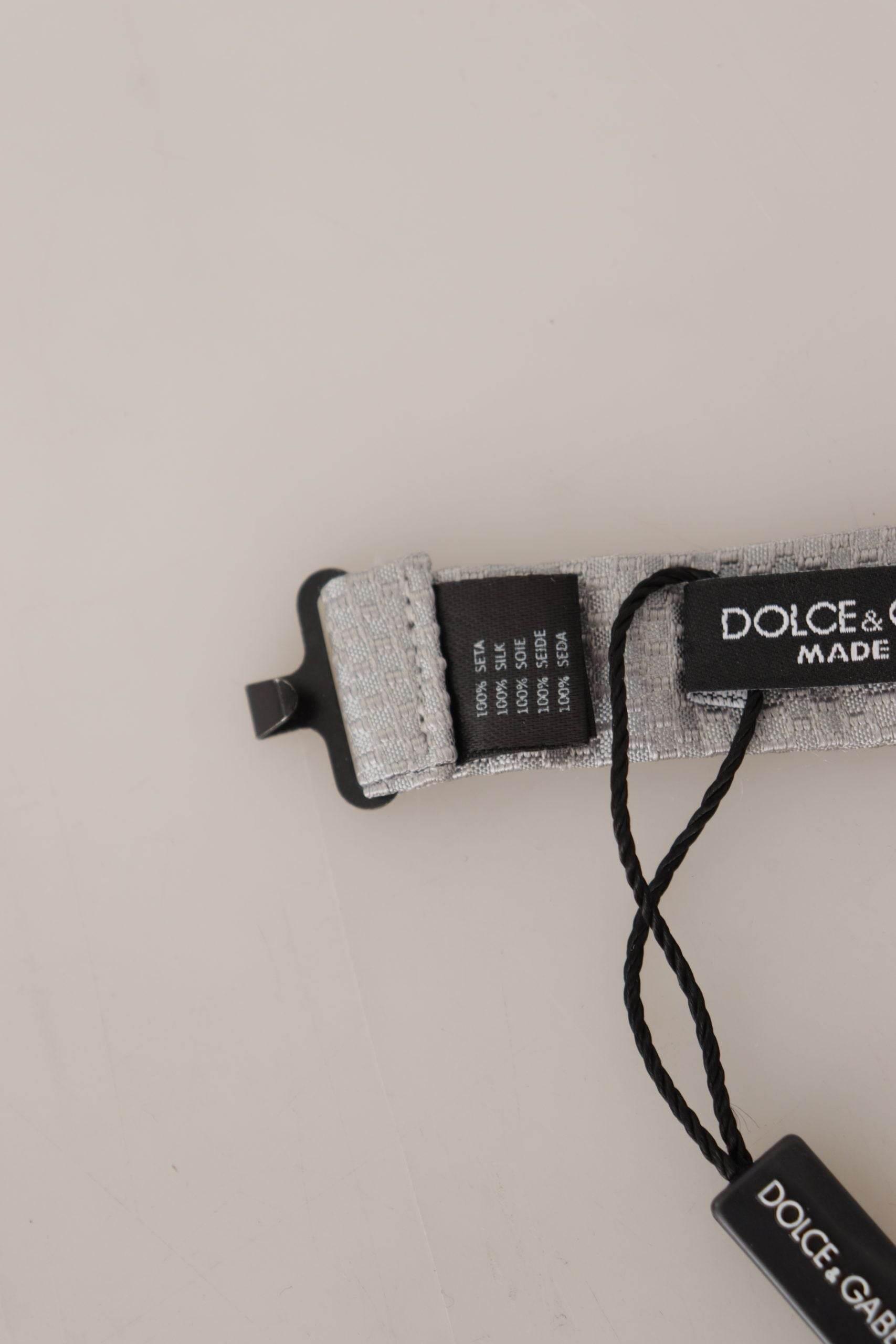 Dolce & Gabbana Gray 100% Silk Adjustable Neck Papillon Tie - Hilstor
