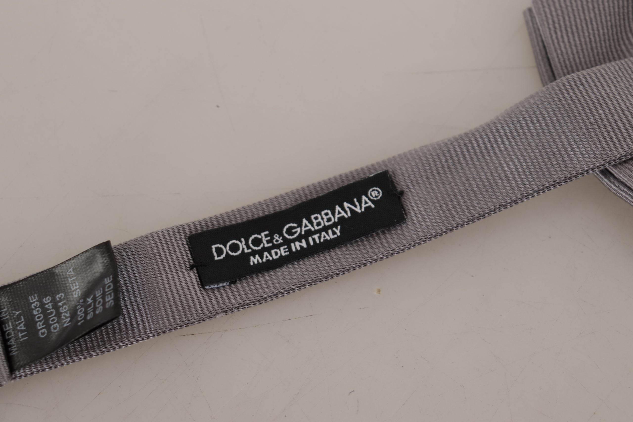 Dolce & Gabbana Gray 100% Silk Adjustable Neck Papillon Tie - Hilstor