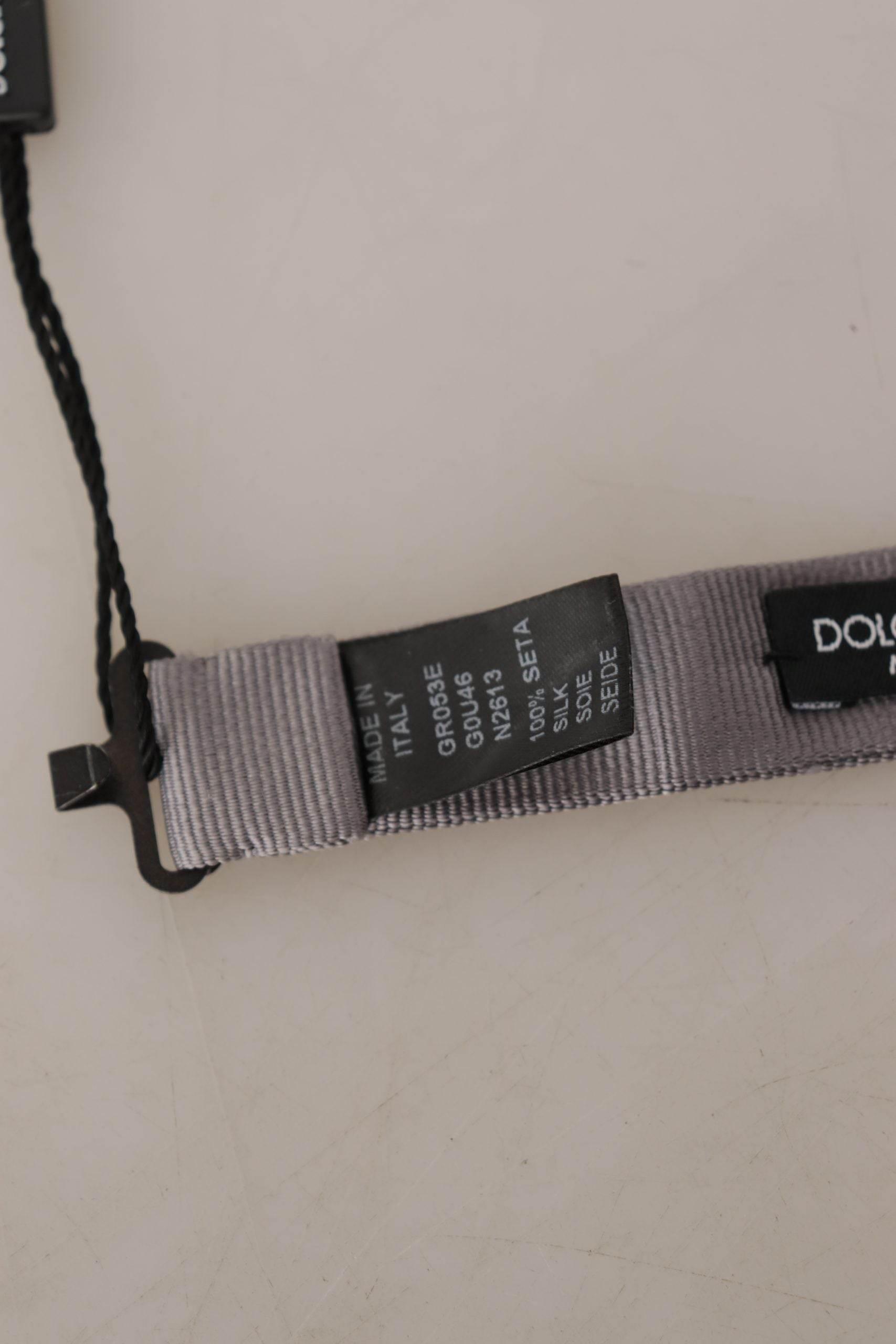 Dolce & Gabbana Gray 100% Silk Adjustable Neck Papillon Tie - Hilstor