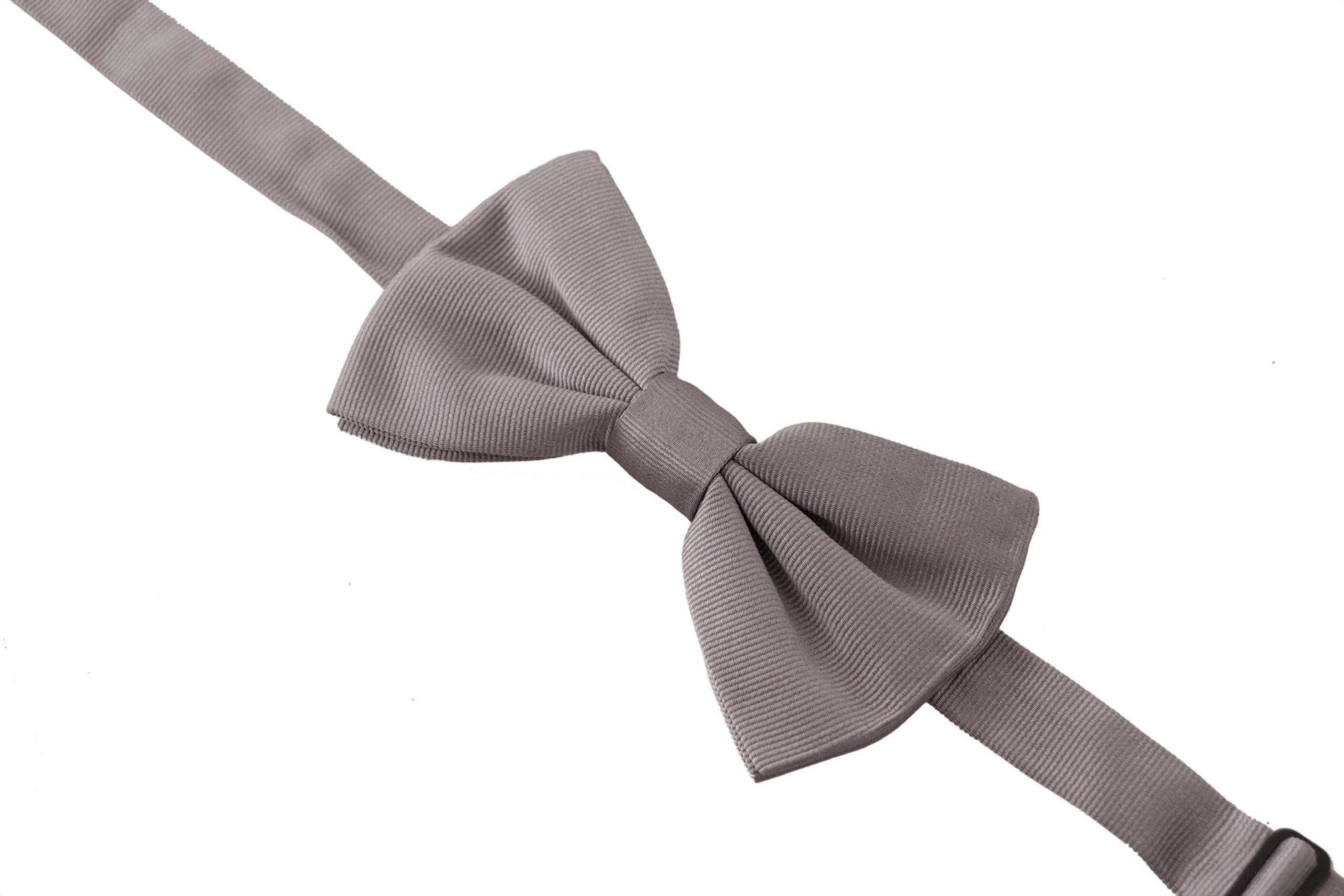 Dolce & Gabbana Gray 100% Silk Adjustable Neck Papillon Tie - Hilstor