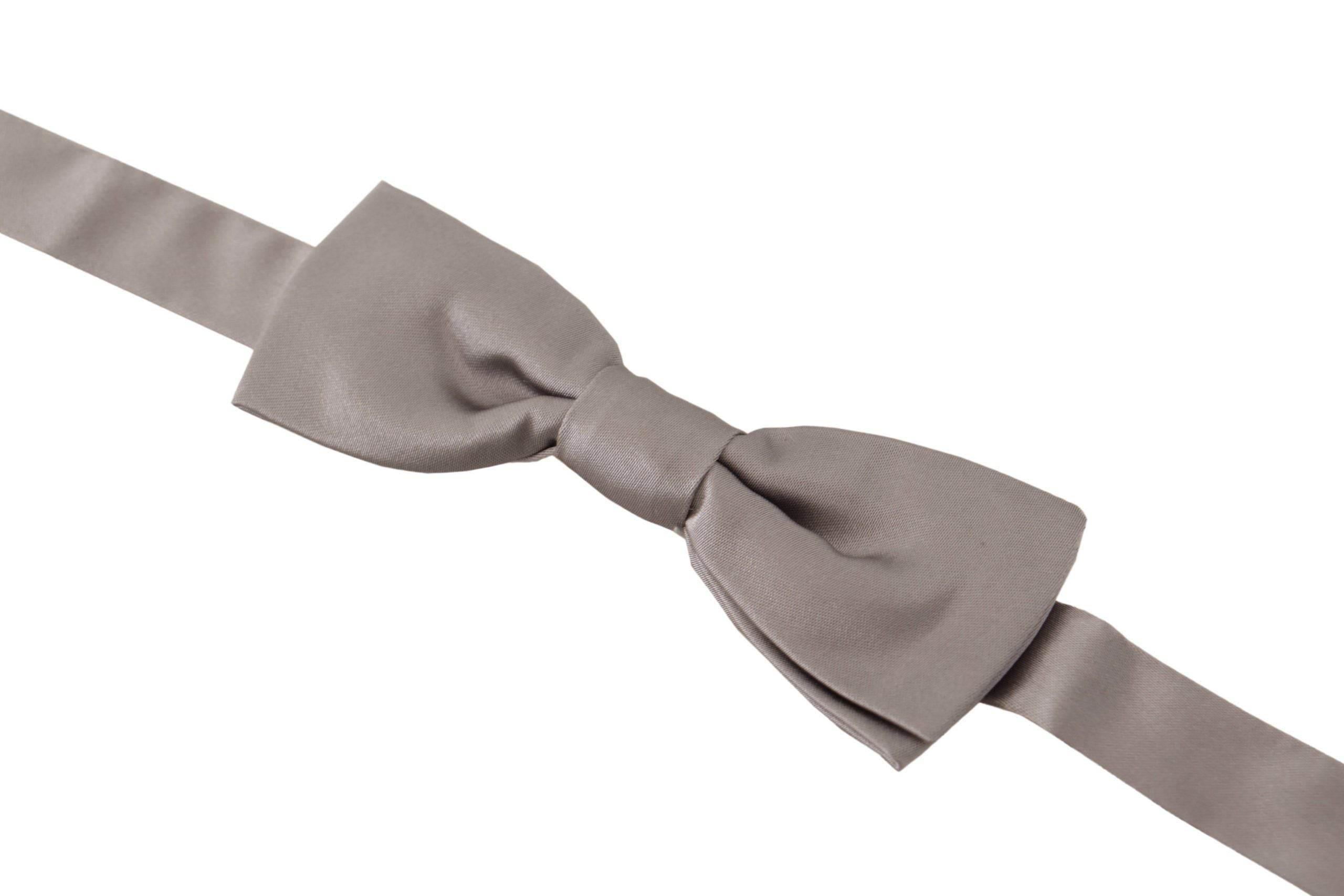 Dolce & Gabbana Elegant Silver Silk Bow Tie for Sophisticated Evening - Hilstor