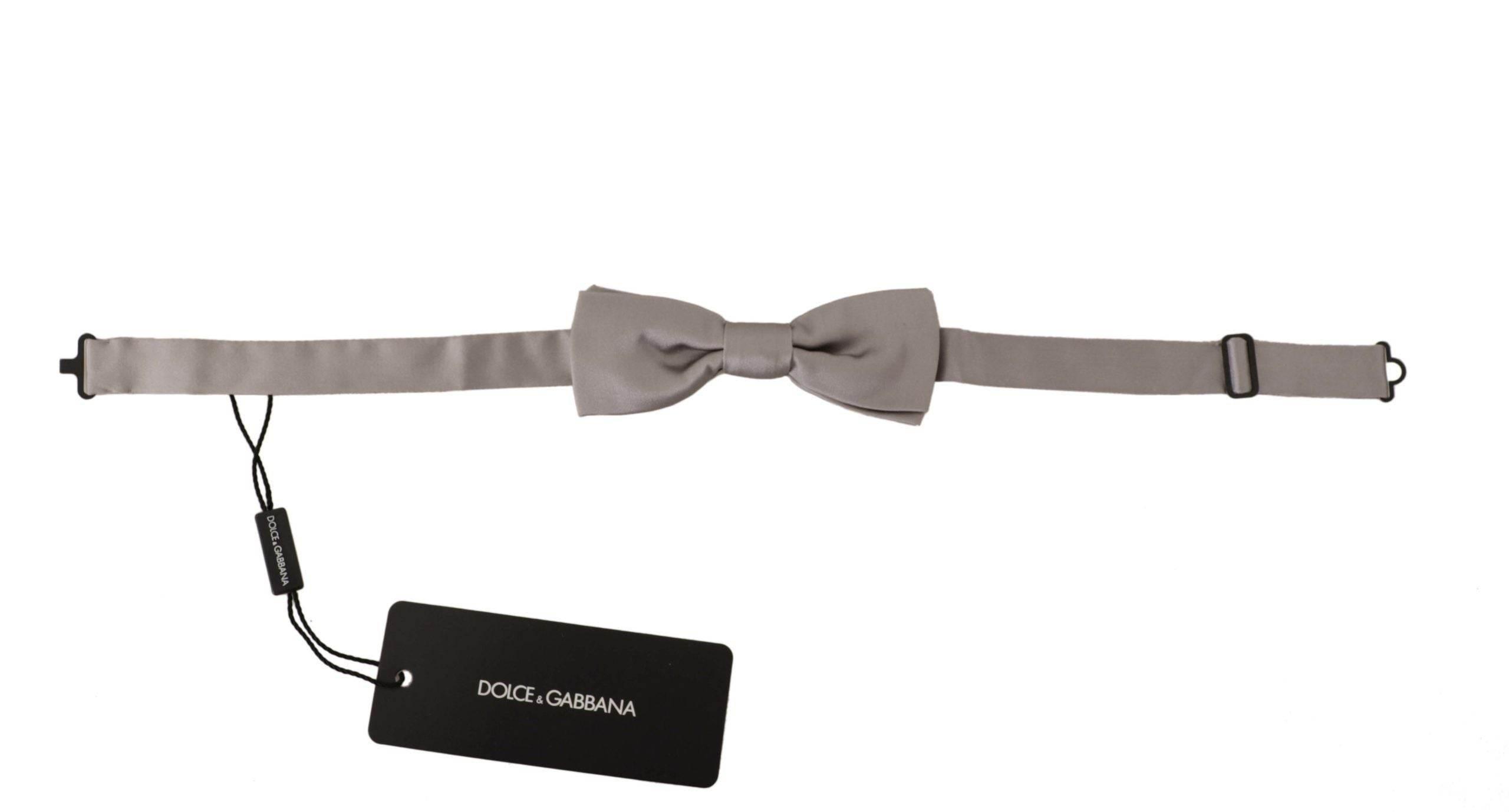 Dolce & Gabbana Elegant Silver Silk Bow Tie for Sophisticated Evening - Hilstor