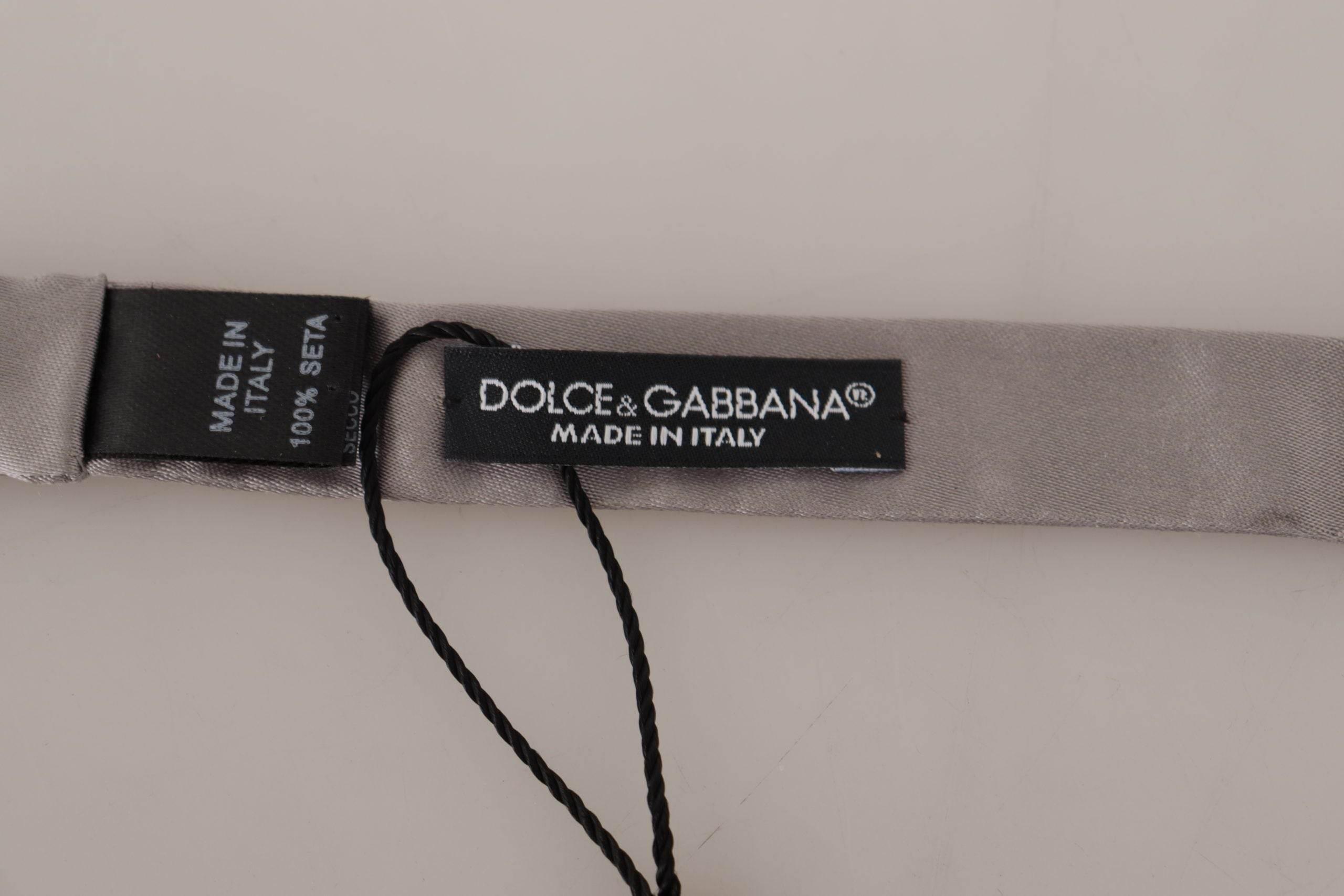 Dolce & Gabbana Elegant Silver Silk Bow Tie for Sophisticated Evening - Hilstor