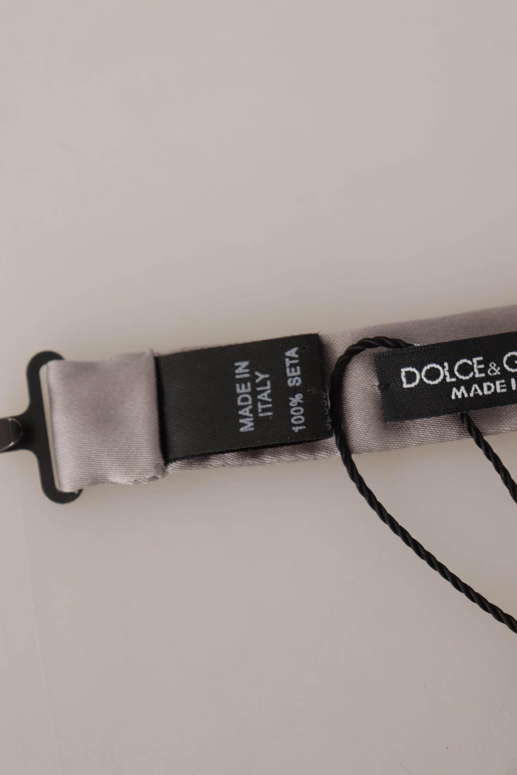 Dolce & Gabbana Elegant Silver Silk Bow Tie for Sophisticated Evening - Hilstor