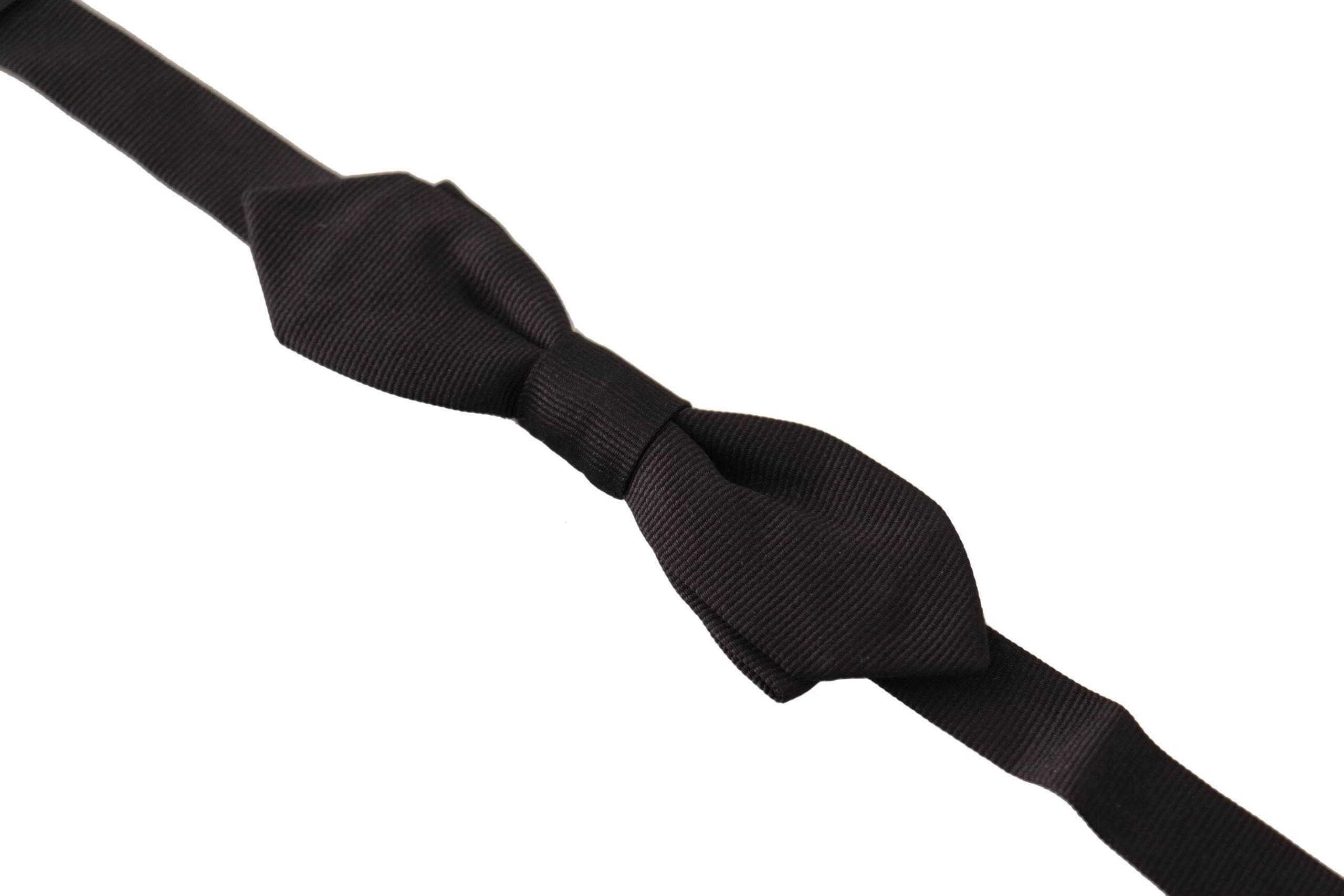 Dolce & Gabbana Black Solid 100% Silk Adjustable Neck Papillon Tie - Hilstor
