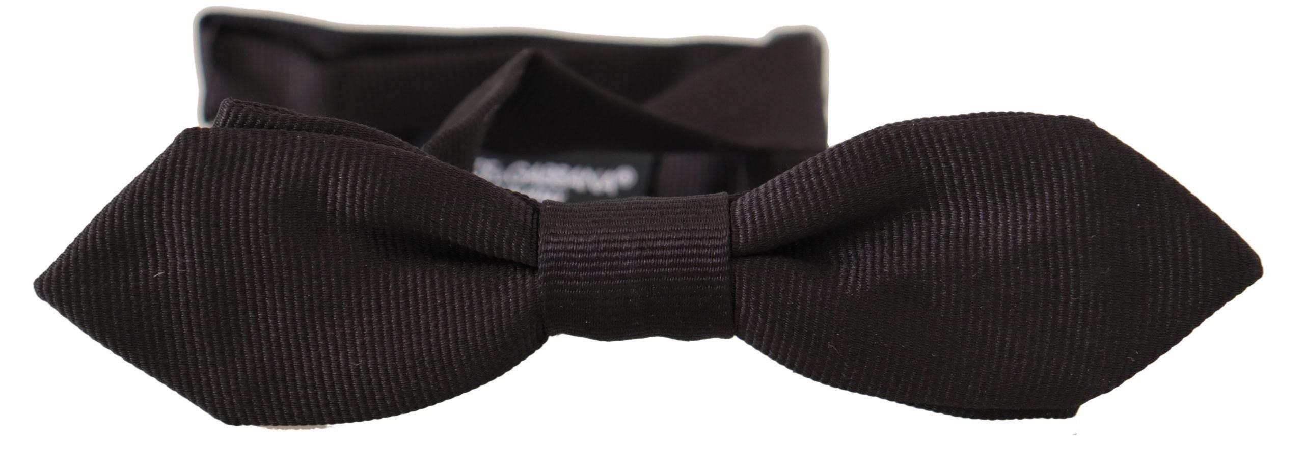 Dolce & Gabbana Black Solid 100% Silk Adjustable Neck Papillon Tie - Hilstor