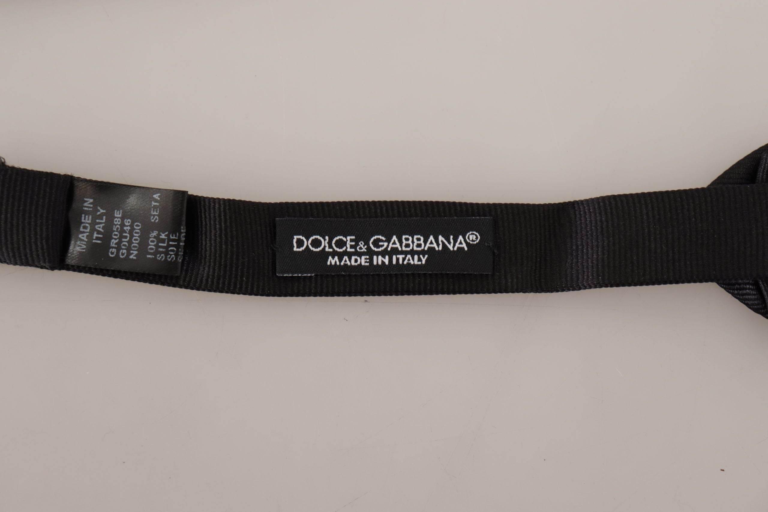 Dolce & Gabbana Black Solid 100% Silk Adjustable Neck Papillon Tie - Hilstor